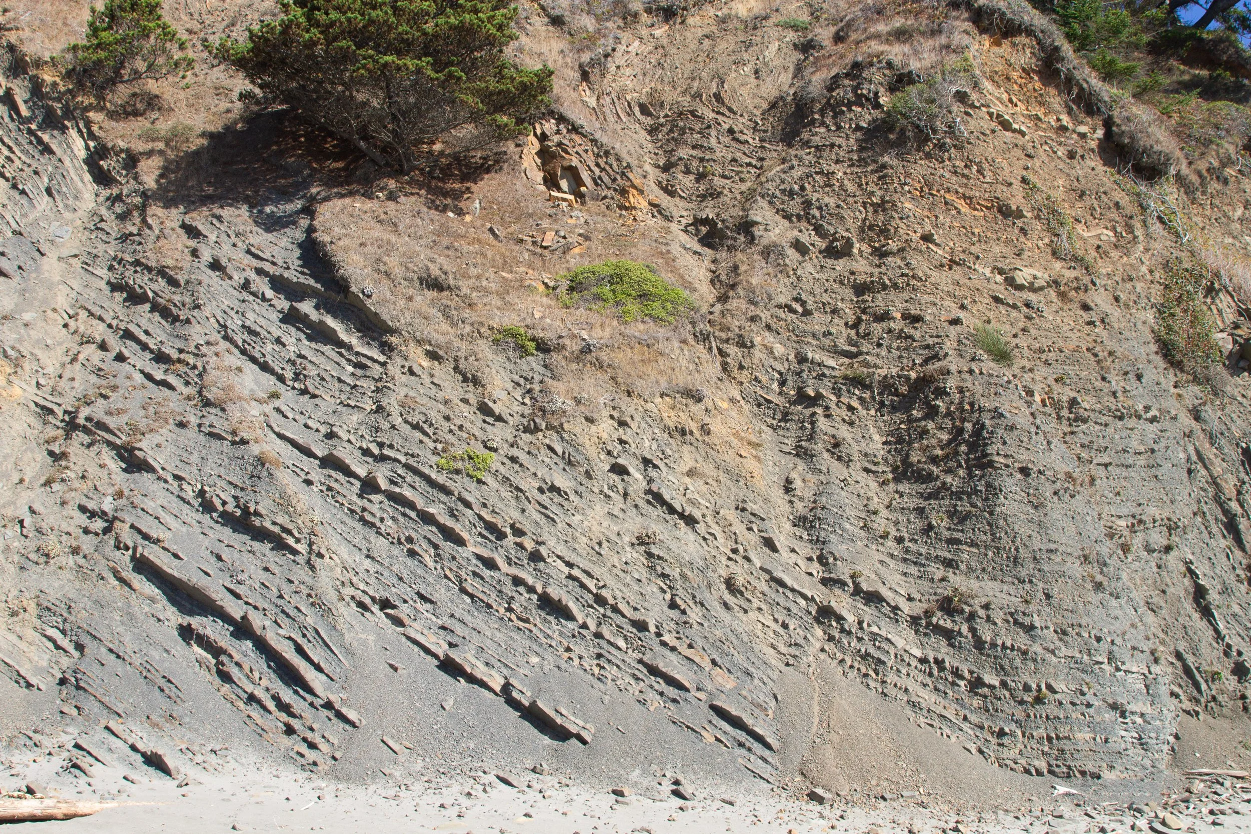 Titled rock layers in cliff
