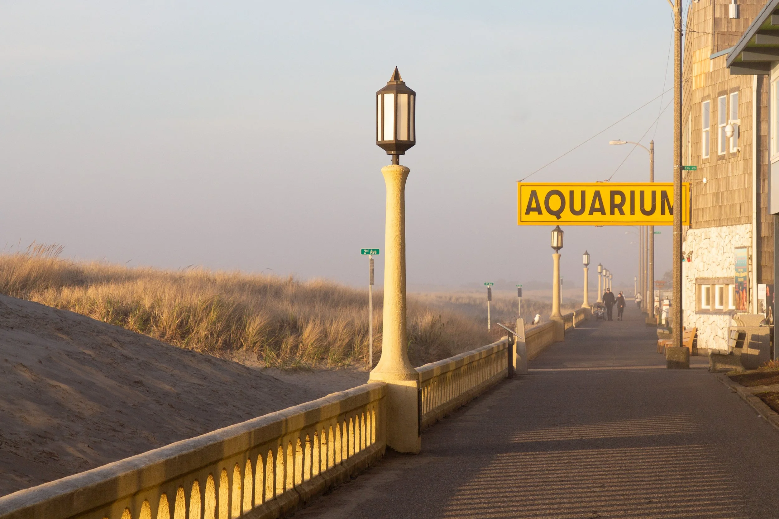 Sign for aquarium along Seaside Promenade