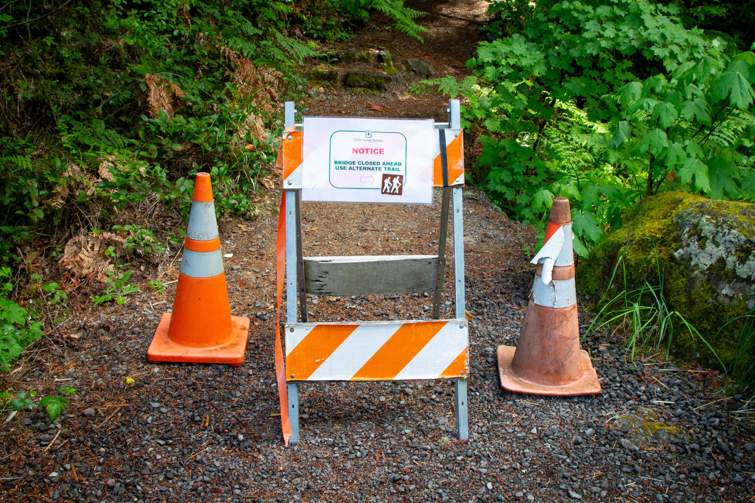 Detour sign in front of Watson Falls Trail