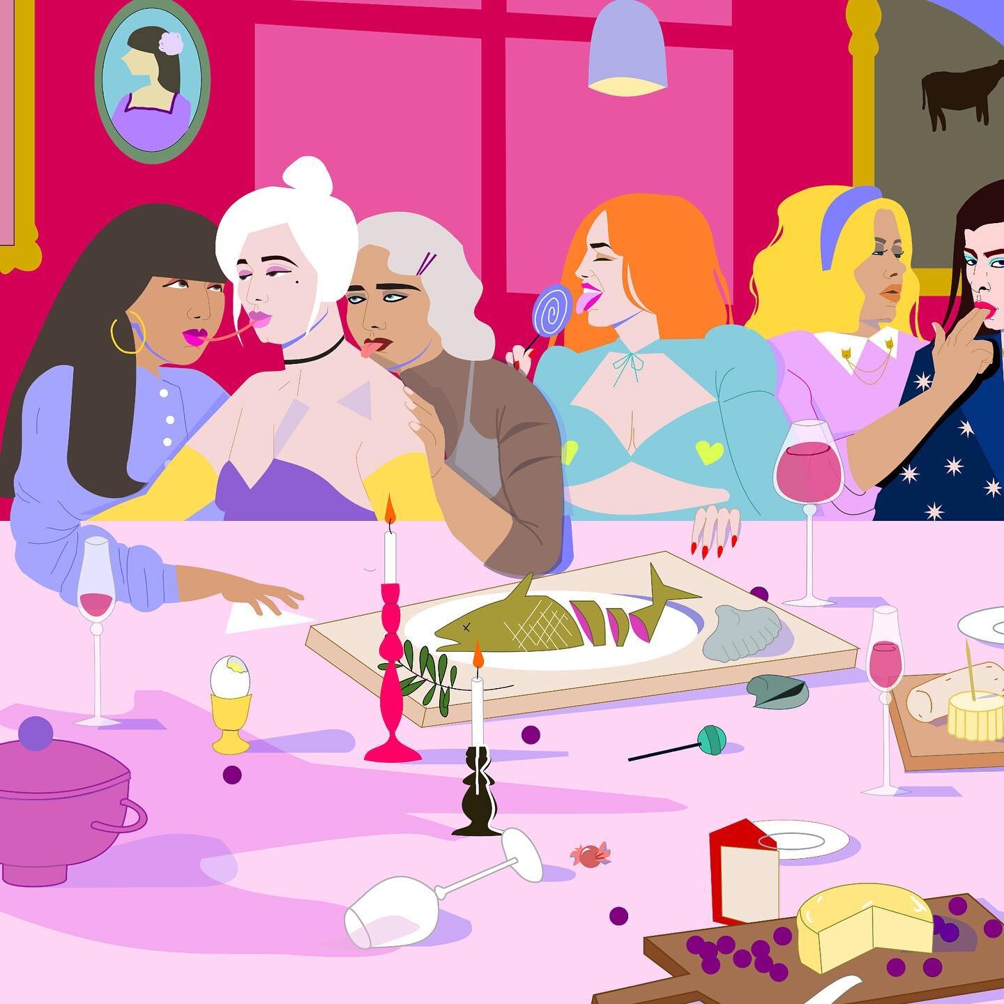 Gay Dinner Party 🍷

#QueerArt #Femme #WIP #GayAF #GayArt #DigitalArt #Illo #Illustration