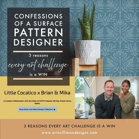 Tranquil Palm Leaves blue botanical wallpaper on wall with plant in the foreground. Image of man and woman smiling in a decorated home.