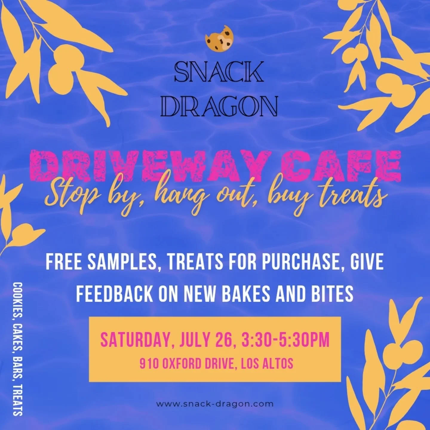 Stop in next Saturday to say hi and get treats! 

#summertreats #losaltos #dessertsforsale #cookiesallaround #summerfun☀️