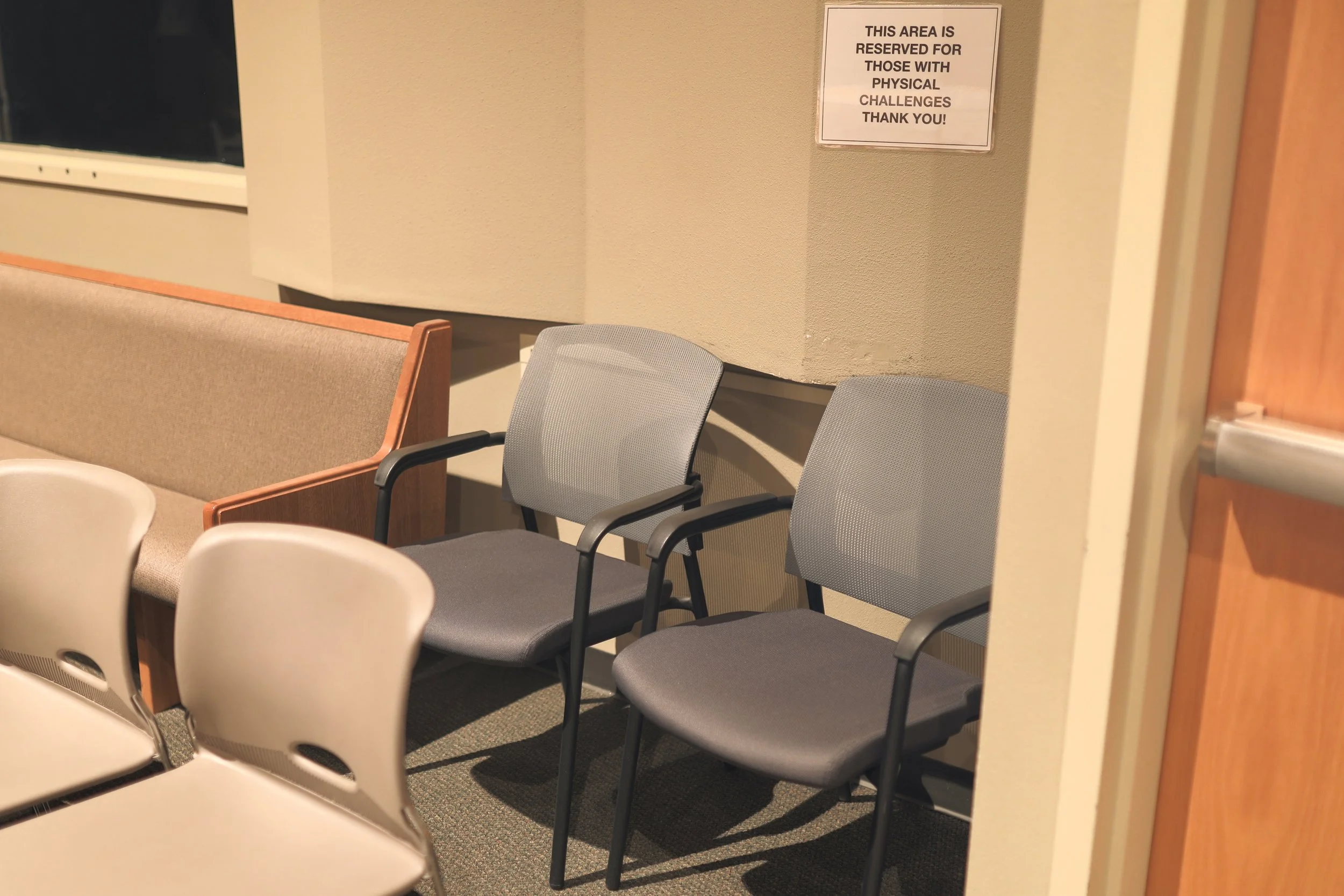 We have several chairs within our sanctuary with arms.