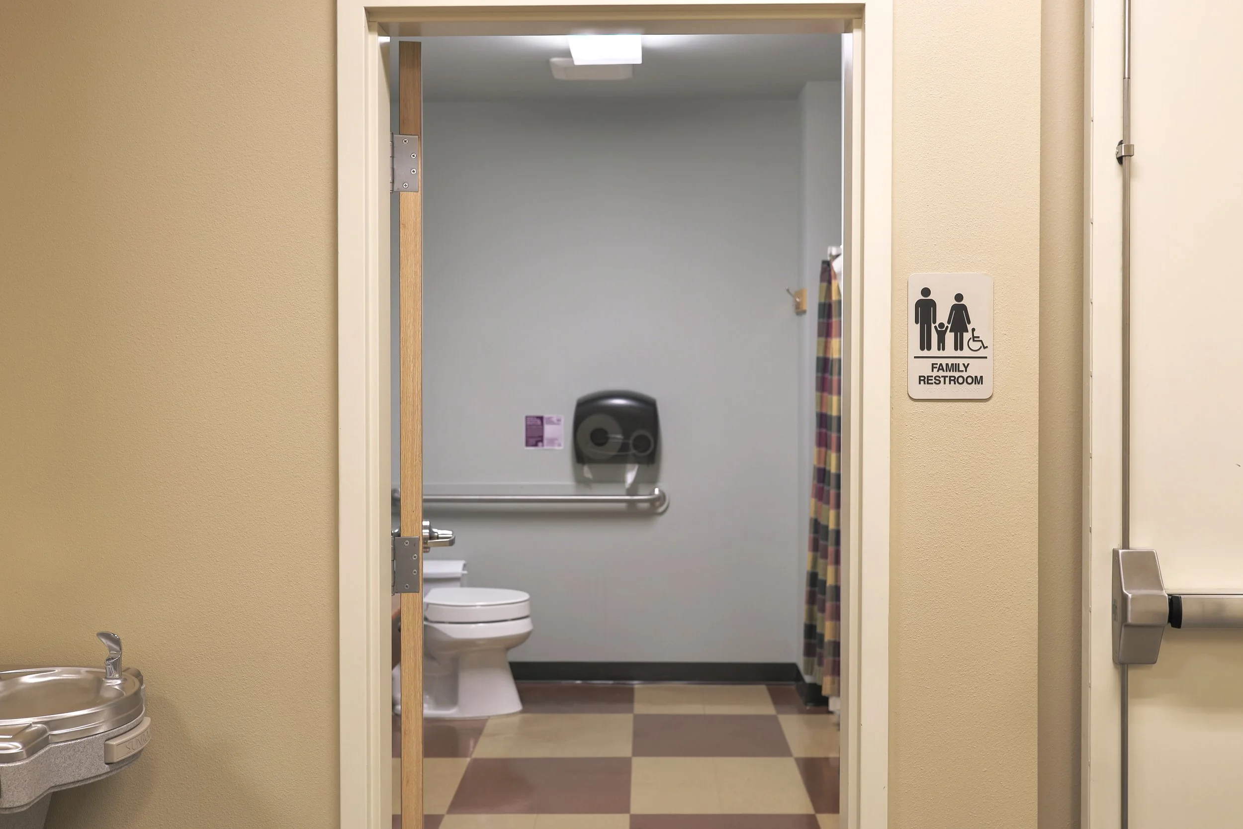 We have two family bathrooms that are wheelchair accessible