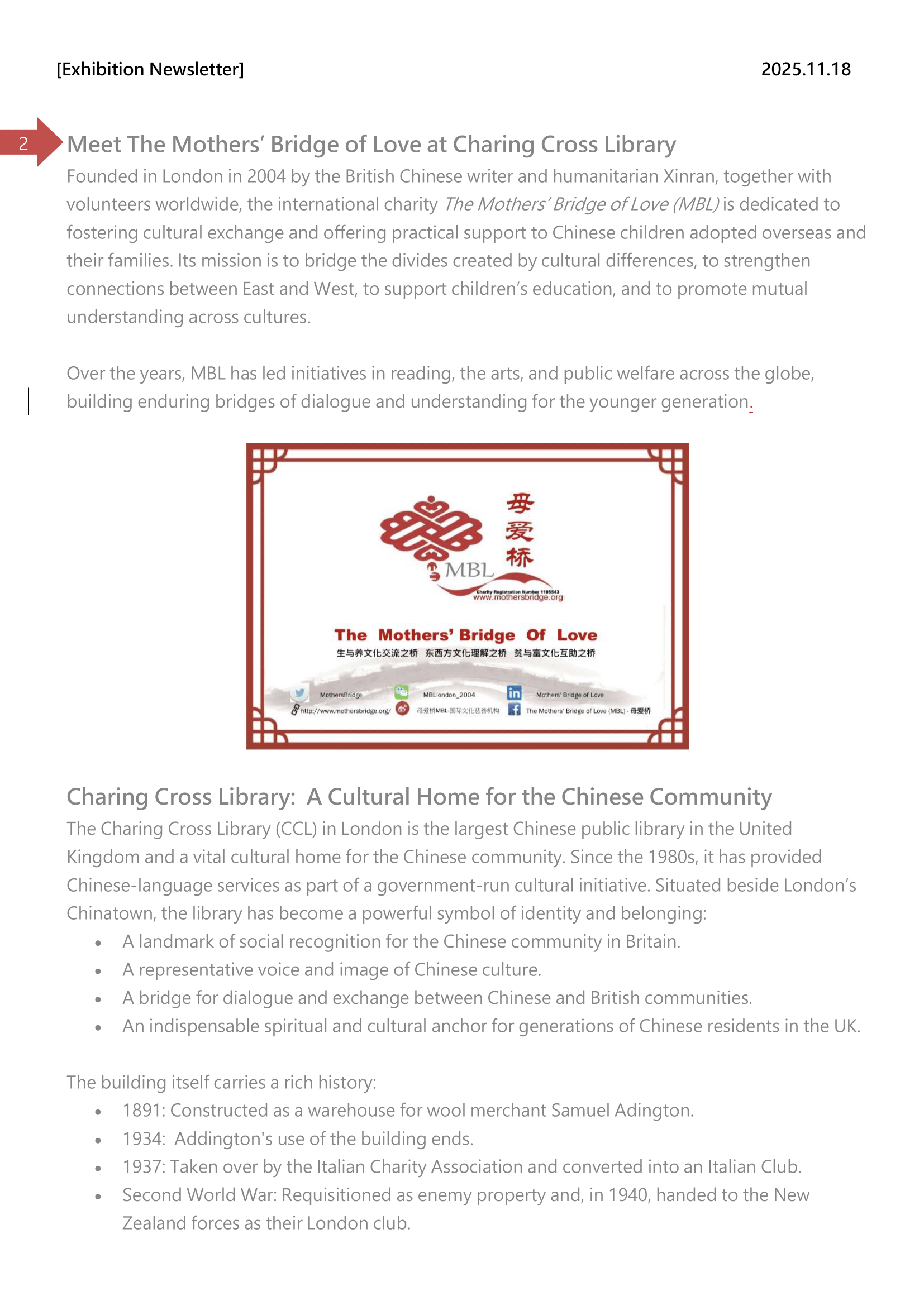 MBL and Charing Cross Library Launch the 2025–2026 Art & Culture Joint ...