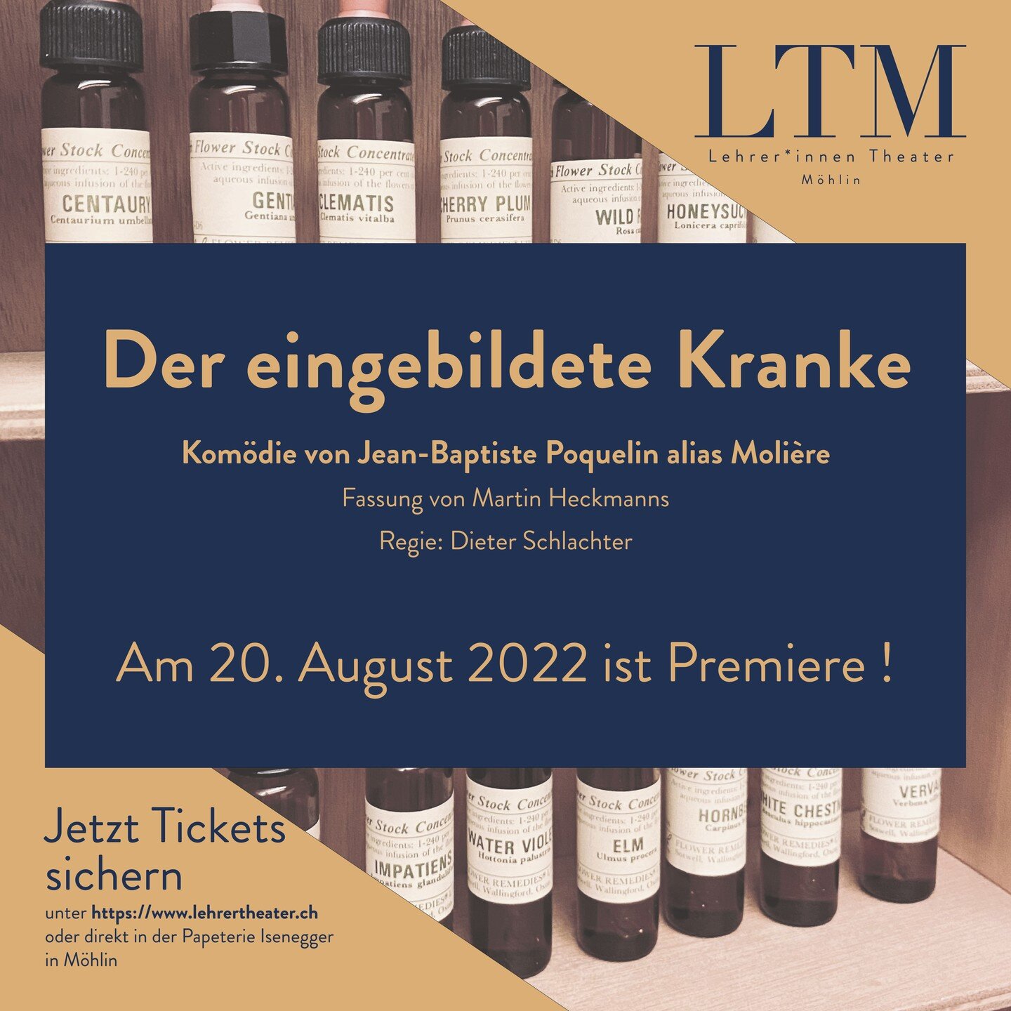 Bald geht es los!🌟
Am 20. August 2022 ist die Premiere von &quot;Der eingebildete Kranke&quot; im Bata Club Haus zu sehen. 

Jetzt Tickets sichern unter https://www.lehrertheater.ch oder direkt in der Papeterie Isenegger in M&ouml;hlin.