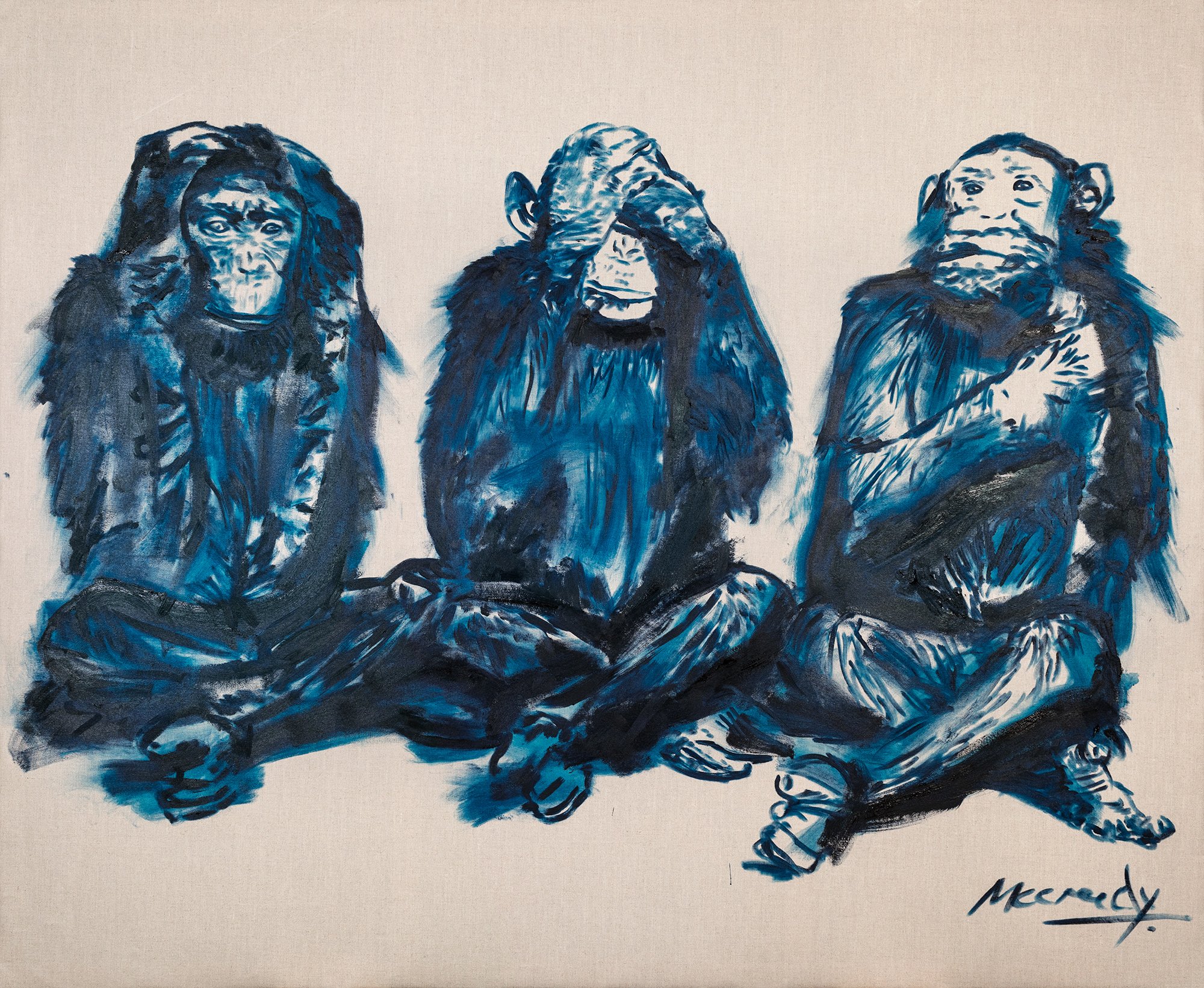 Three wise Monkeys Bonobo (pan paniscus) Kikazaru, Mizaru, Iwazaru