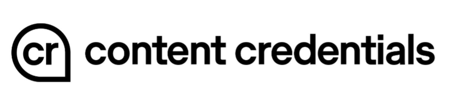 Logo with a black outline of a speech bubble containing 'cr' and the words 'content credentials' next to it