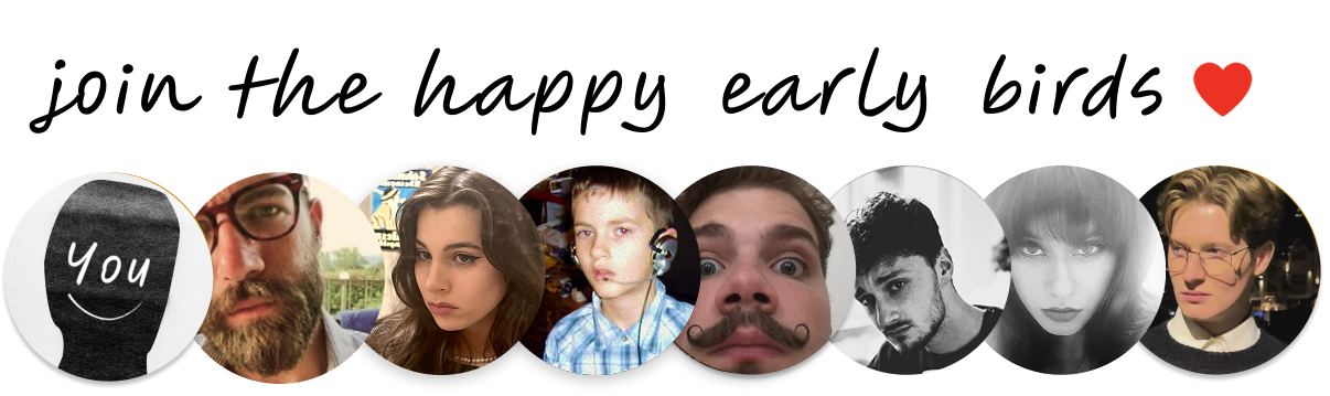Collage of seven people with different hairstyles and expressions, and a sock with a smiley face and the word 'You' written on it, against a dark background with a red heart and a multicolored stripe.