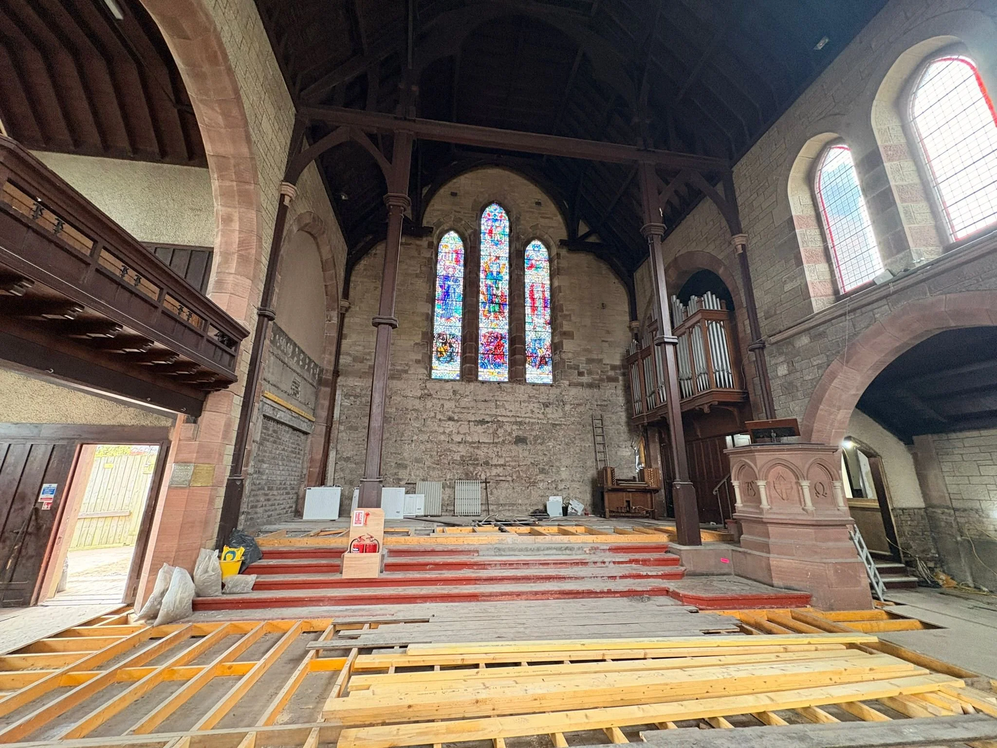 Work continues in the sanctuary with the installation of underfloor heating.