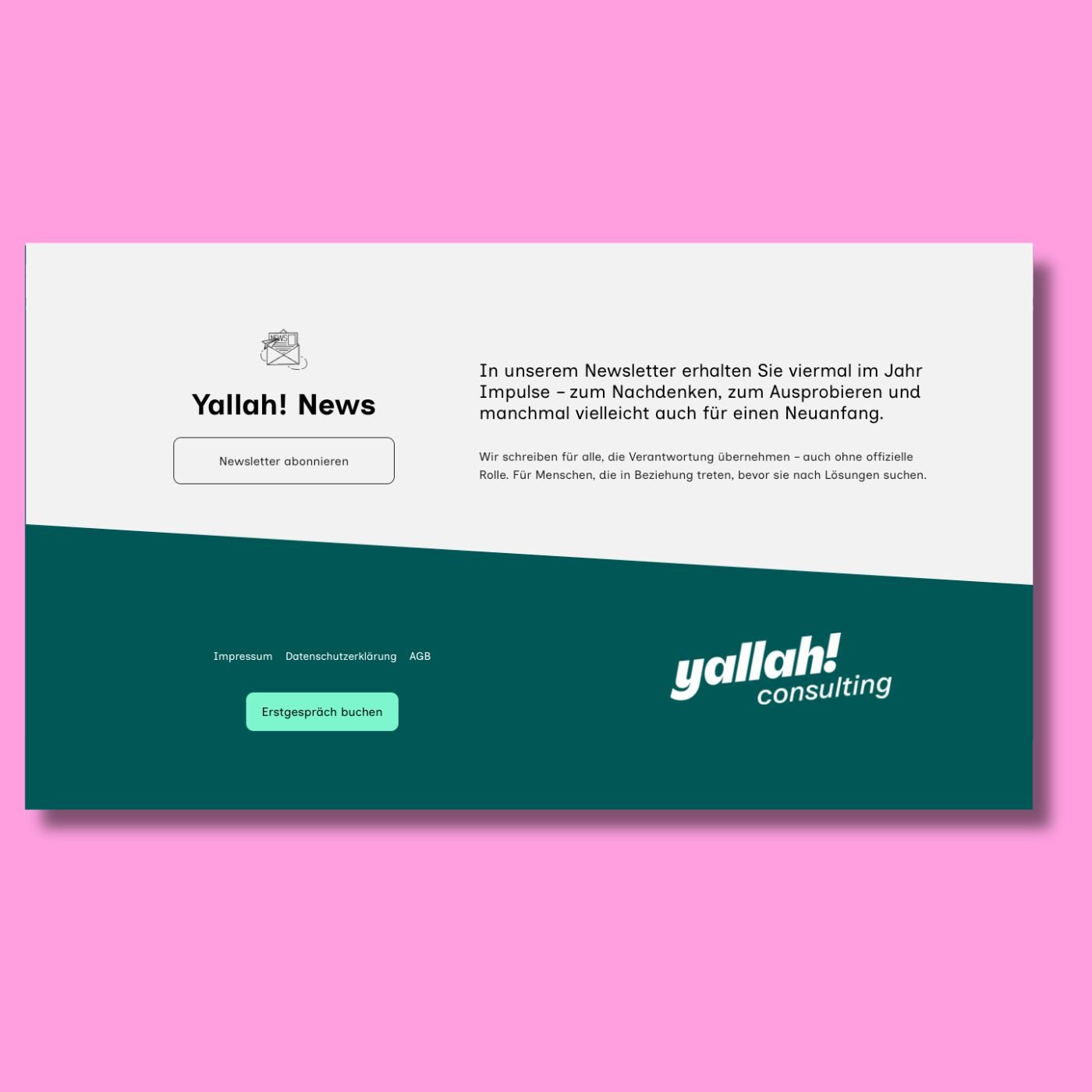 Newsletter-Anmeldung auf der Website von Yallah! Consulting.