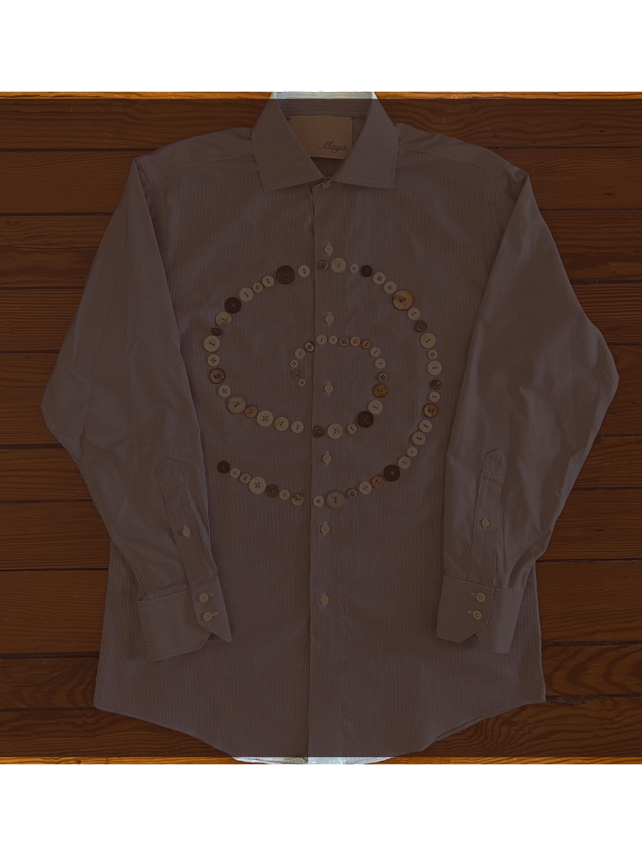 Button Shirt .14 | Size: 15 -32 (men's S/M) | A thoughtfully sourced second-hand Brooks Brothers button-up featuring an assortment of hand-sewn buttons. Blue and white stripes.
