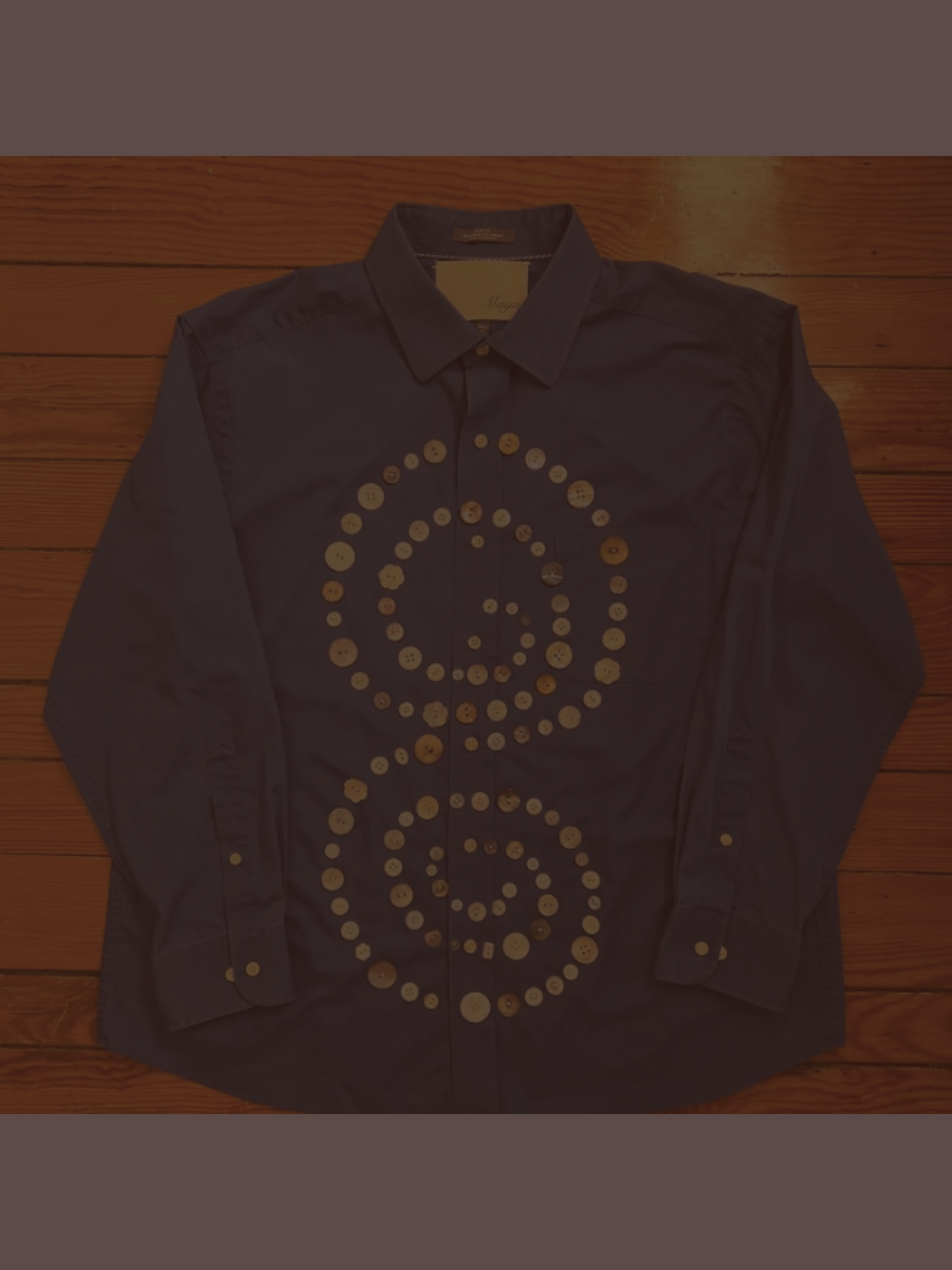 Button Shirt .35 | Size: 17 slim fit (men's XL) | A thoughtfully sourced second-hand button-up featuring an assortment of hand-sewn buttons. Blue. 
