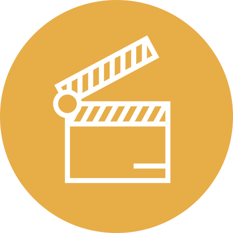 Illustration of a film clapperboard on a yellow background.