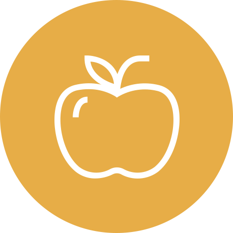 White apple icon on orange background