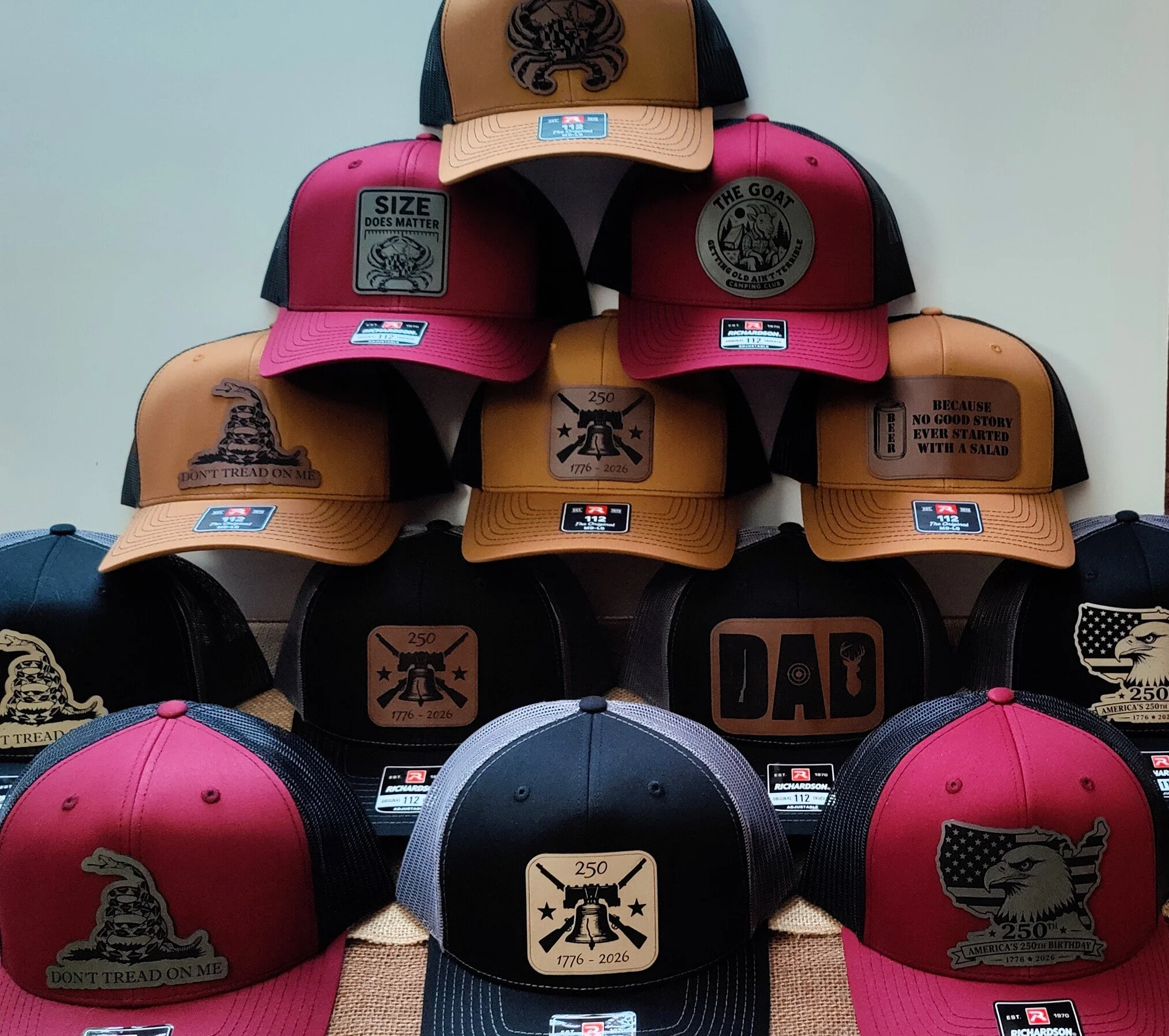 Richardson 112 Trucker Hats with Leatherette Engraved Patches
