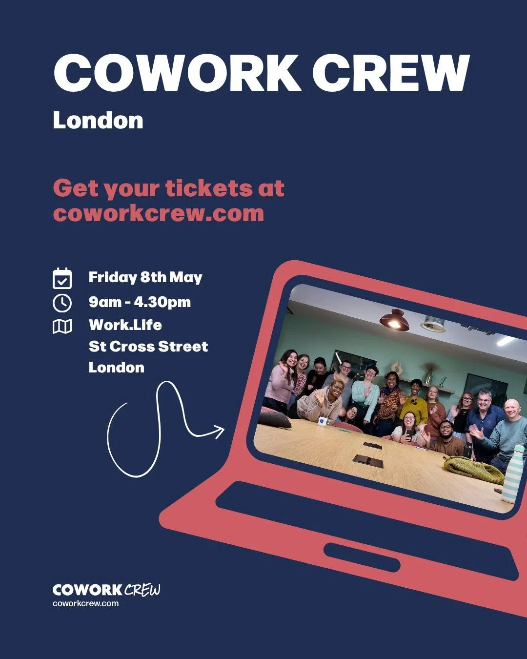 It's better when you work together.

@coworkcrew London is back on Friday 8th May.

Your hosts for the day are Molly Scanlan and me. Come if you are a regular and come if you want to meet new people - all welcome.

We work together, say hi and have a