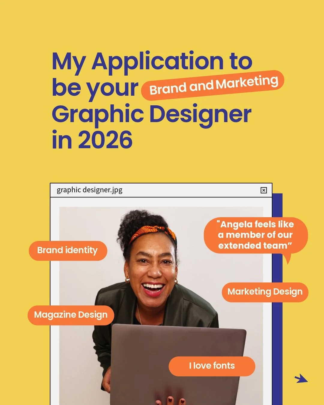 Hi, my name is Angela Lyons and this is my official application to be your graphic design partner, the consultant in your corner.

A little about me:

I was born and raised in East London and still here! I'm a keen cyclist (you'll find me out with th