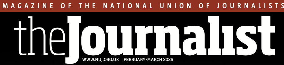 Front cover of The Journalist magazine, February-March 2026 issue, with red banner at the top and black background, featuring the title in large white text.