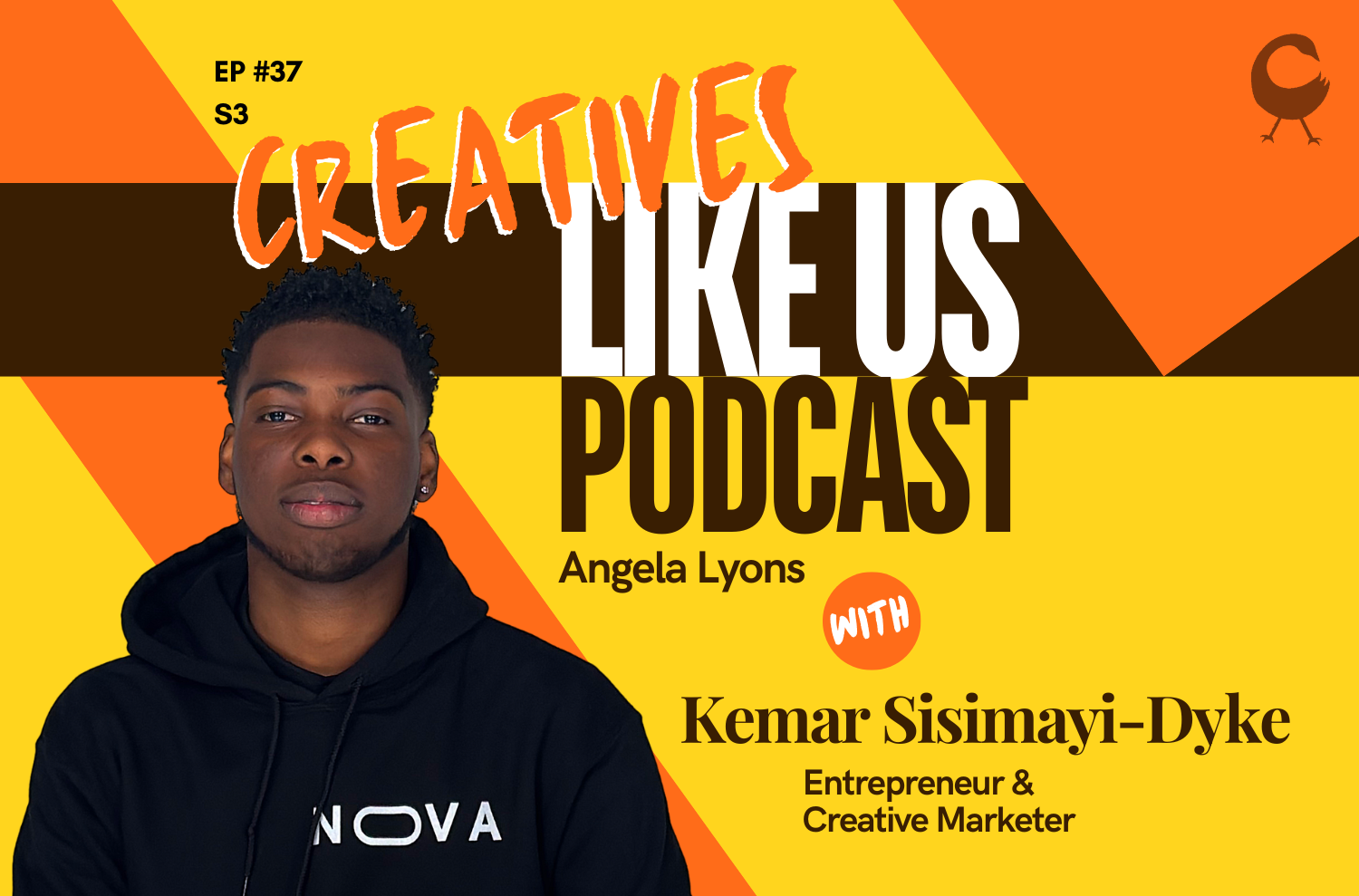 text reads Creatives Like Us Podcast Kemar  ]picture of a man smiling