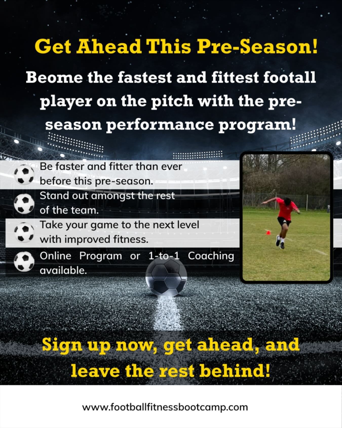 Do you want to get ahead of everyone else when pre-season starts? ⚽️
Do you want to stand out on the pitch when everyone returns to training? 🤩
Start improving your fitness now to play better on the pitch and in training with the pre-season perfor