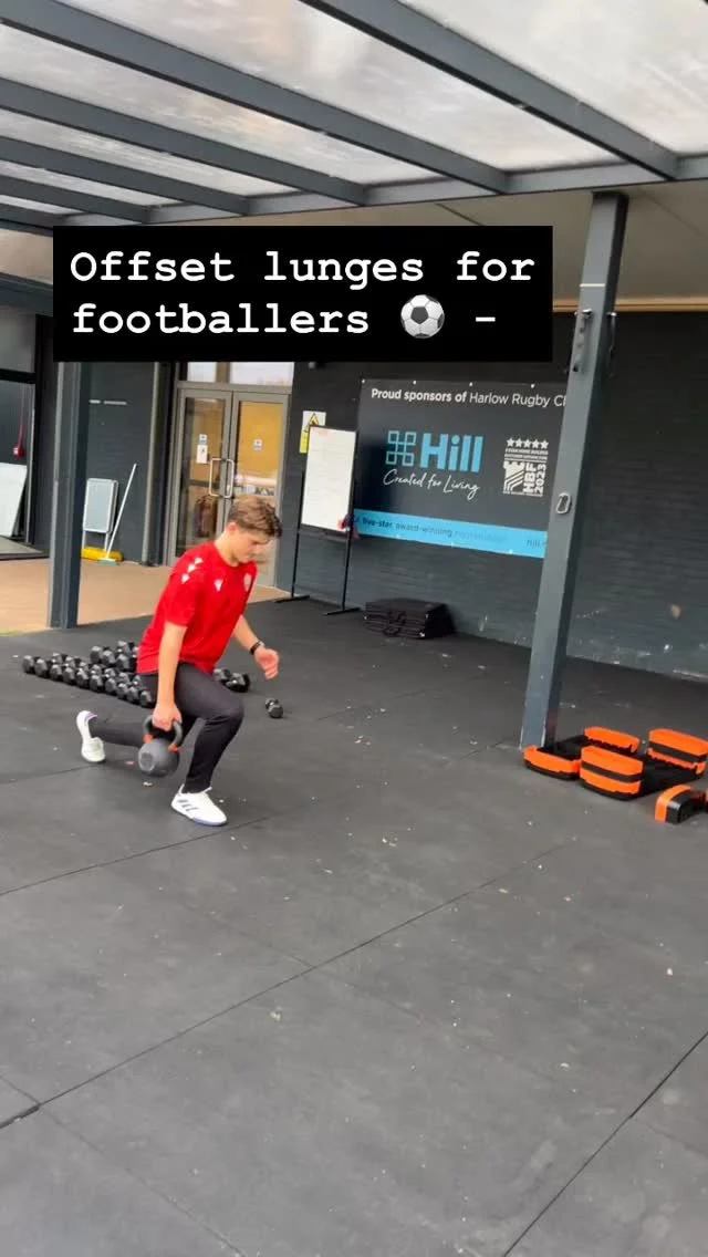 One of my favourite exercises, for everyone and everything but especially footballers:
Offset lunges π¦΅
Use a kettlebell to get the most of it. The offset weight changes the centre of gravity with every step, from inside to outside.
This will deve