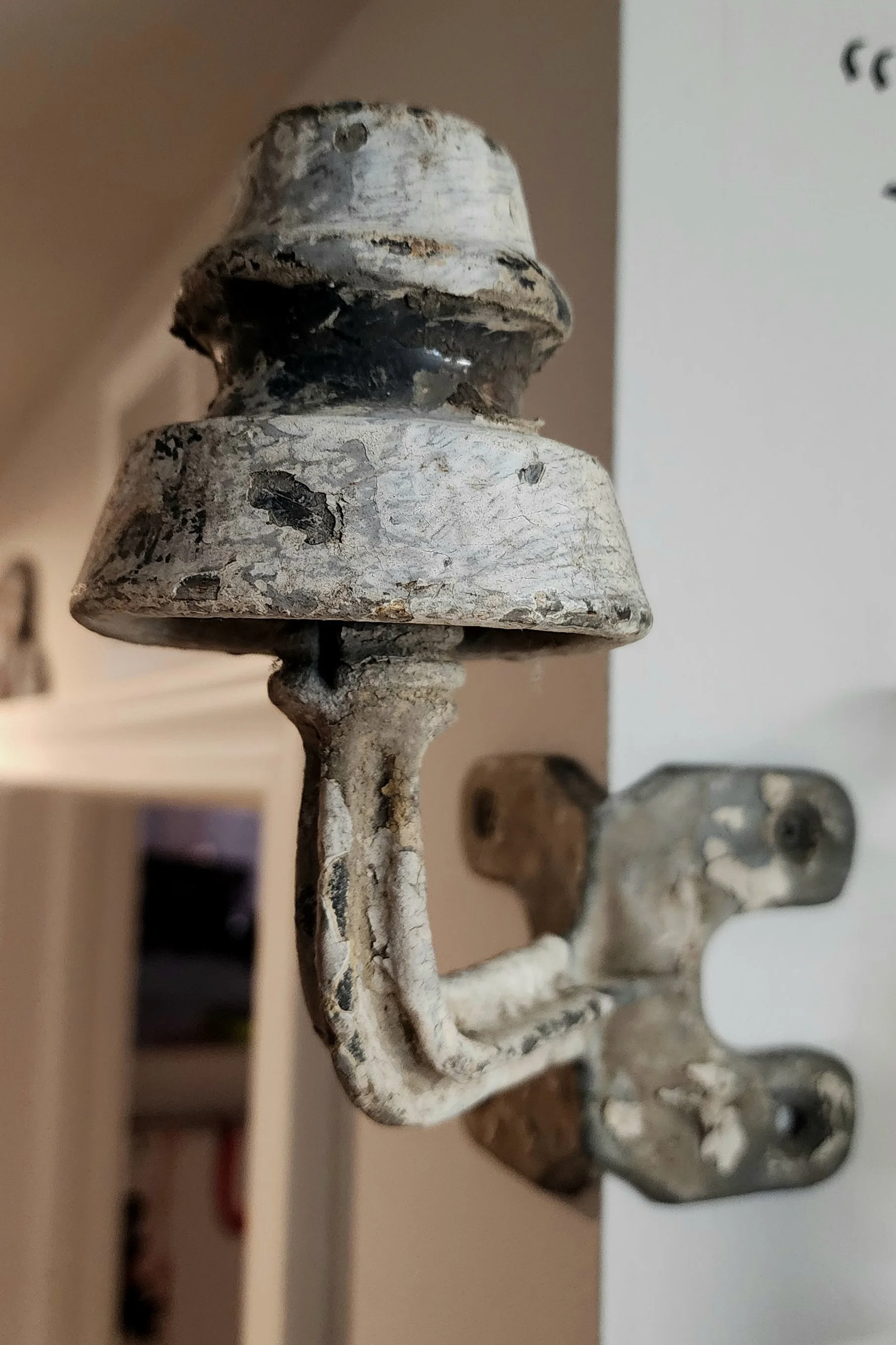 Unknown Painted Porcelain Insulator on Steel Corner Bracket