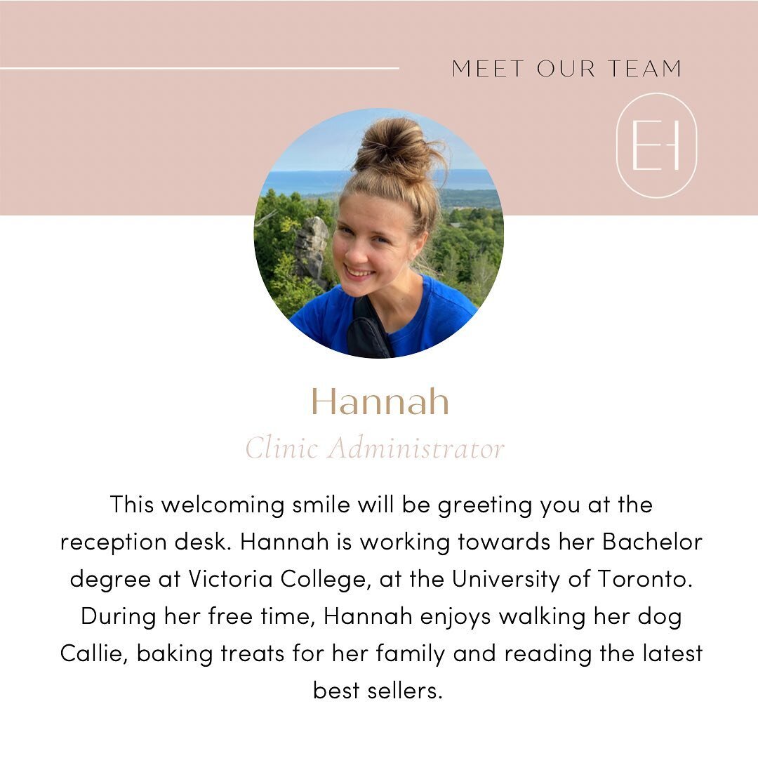 Meet Hannah ✨ Our First Clinic Administrator

This welcoming smile will be greeting you at the reception desk. Hannah is working towards her Bachelor degree at Victoria College, at the University of Toronto. After she has completed her bachelor&rsquo