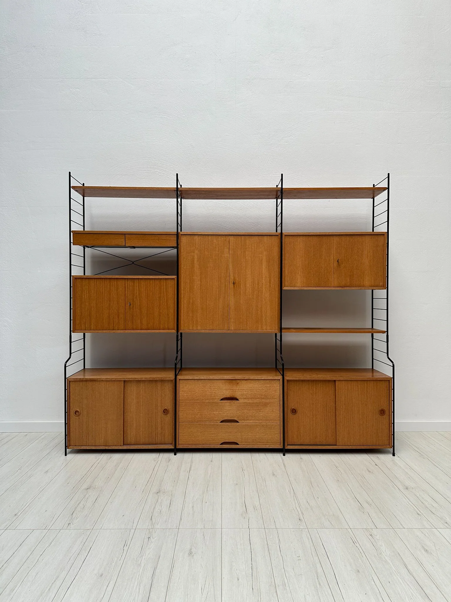 1960s Vintage Freestanding Teak Shelving System by WHB Germany – front view