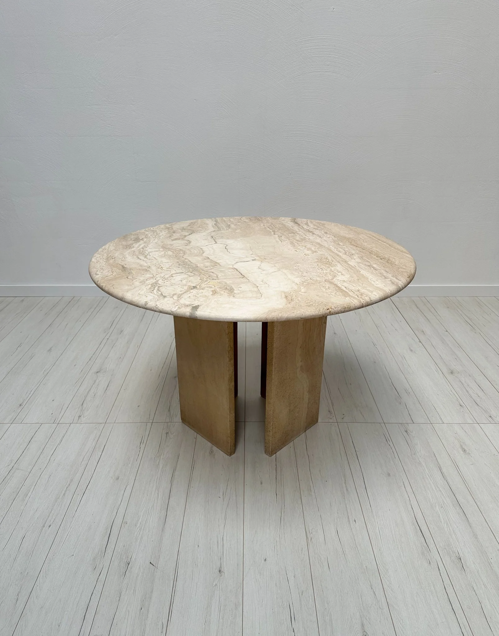 1970s Vintage Small Minimalistic Round Travertine Dining Table