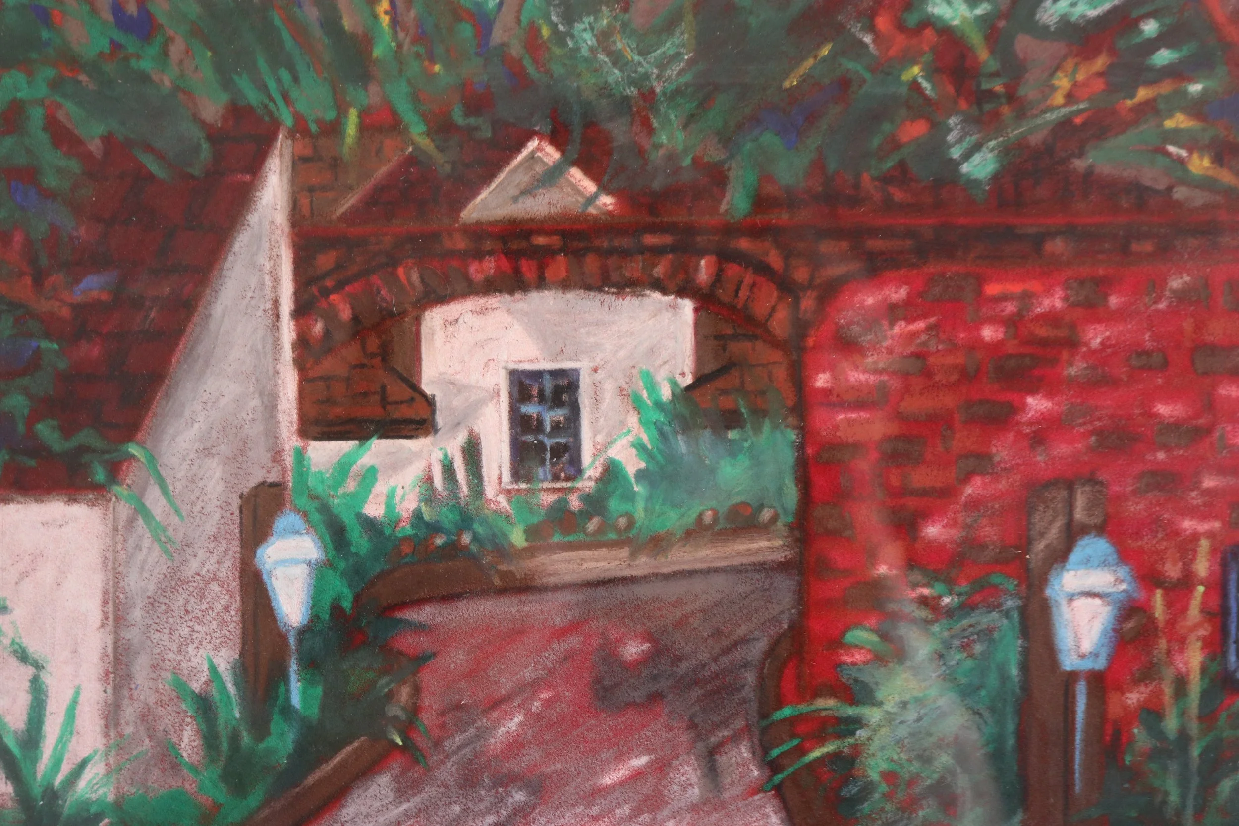 "Cozy Cottage" soft pastel on velour paper, closeup pic.JPG