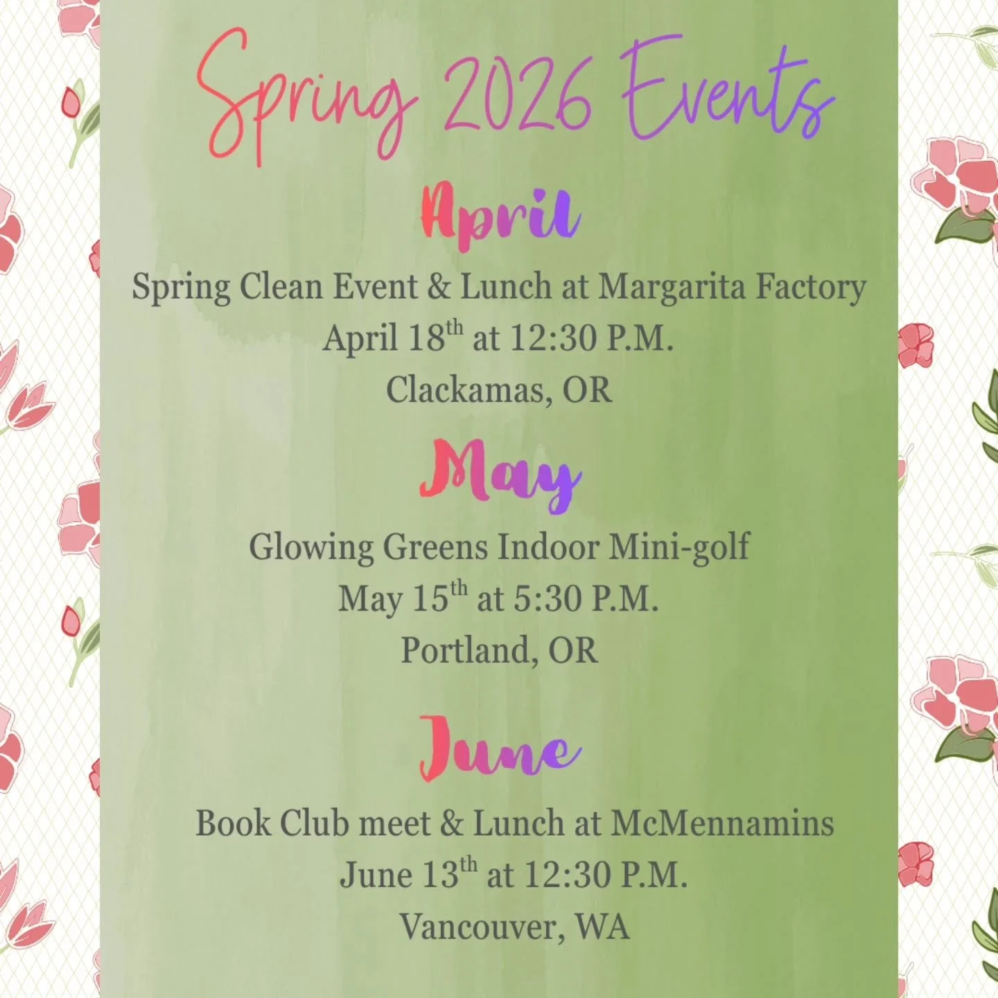 Spring is almost here, so it's time to whip out your calendars and mark down some time for our Xi Xi events!!! Our quarterly newsletter (which will contain more details) won't be out for another two weeks, but that doesn't mean you can't start planni