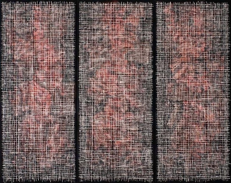 Mapping the Dragon triptych (acrylic on black linen) 75" x 90" - 2008