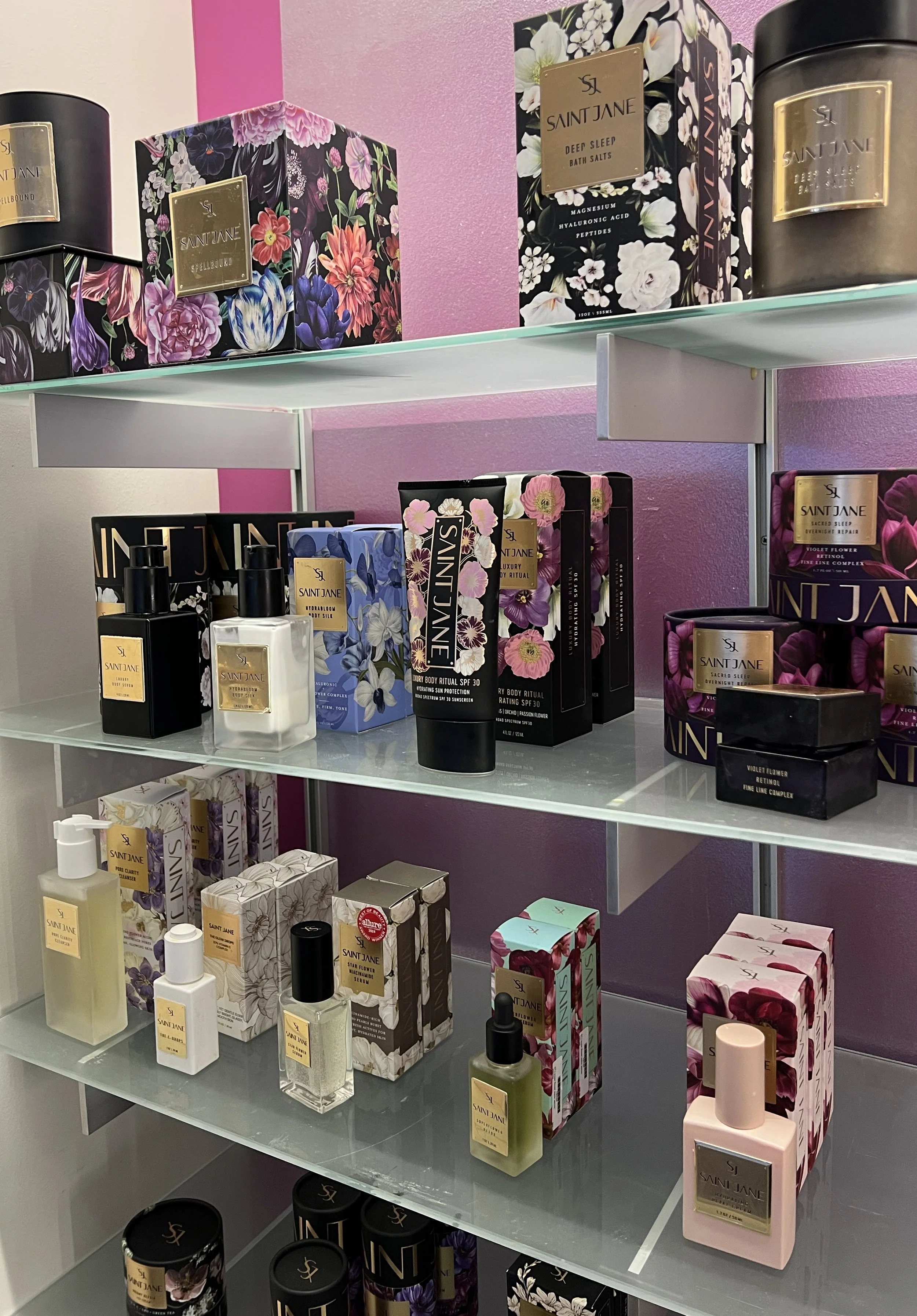 Saint Jane luxury skin care & wellness products at bijin salon & spa in Prairie Village, within the Kansas City metro area.