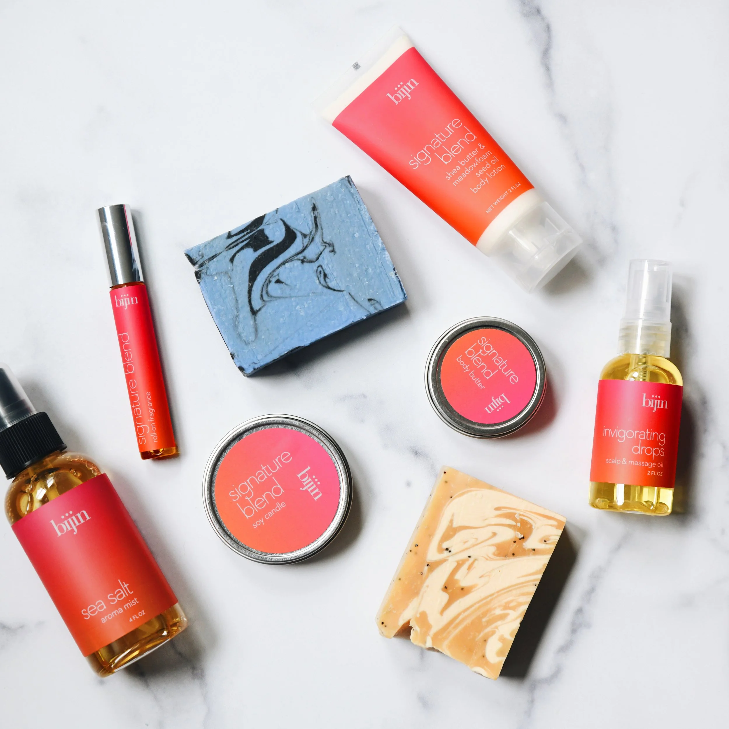 All natural and locally-made bijin signature products include hand poured scented soaps and candles from bijin salon & spa in Prairie Village.