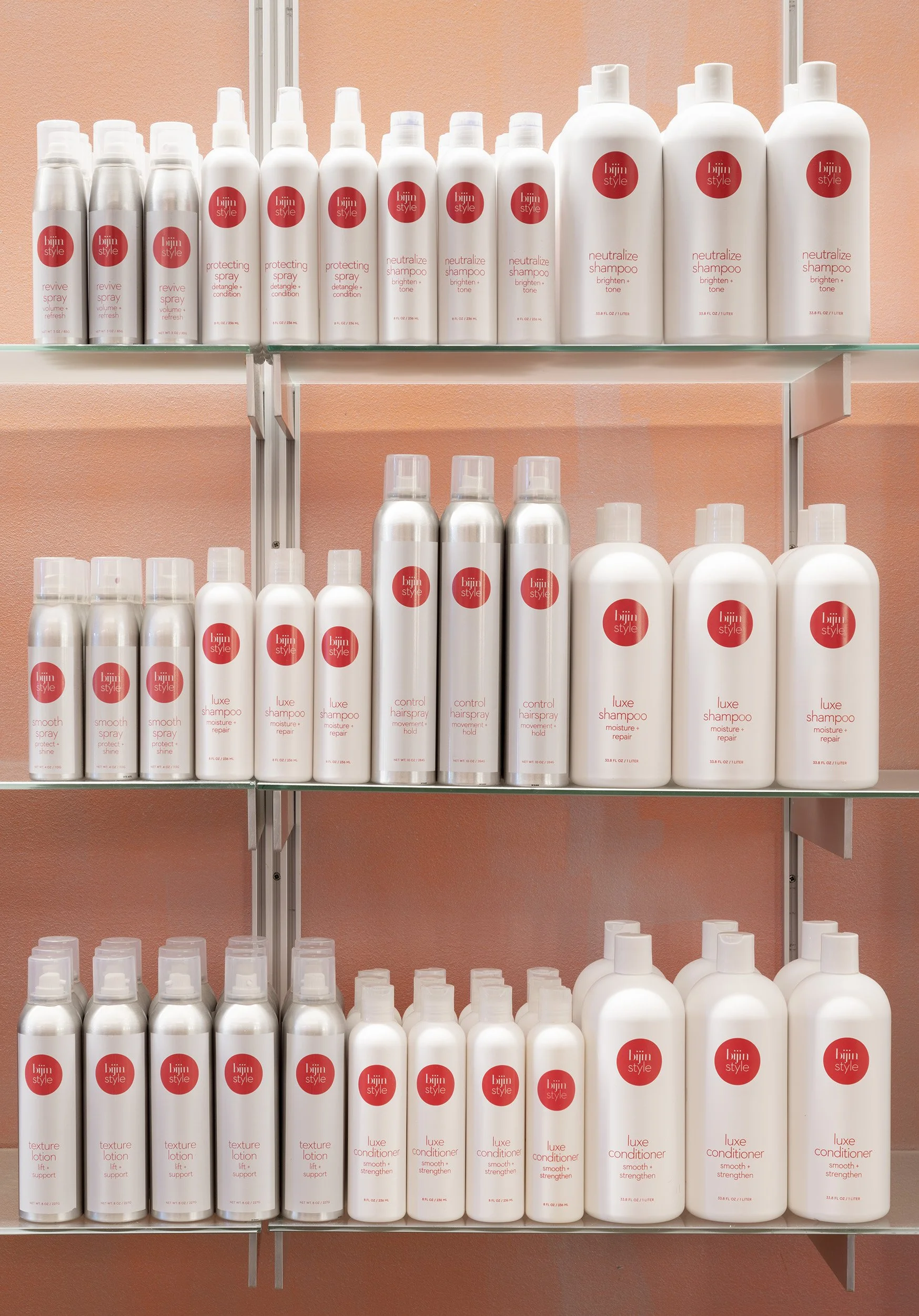 Budget-friendly bijin style hair products at the retail boutique within bijin salon & spa in Prairie Village, KS.