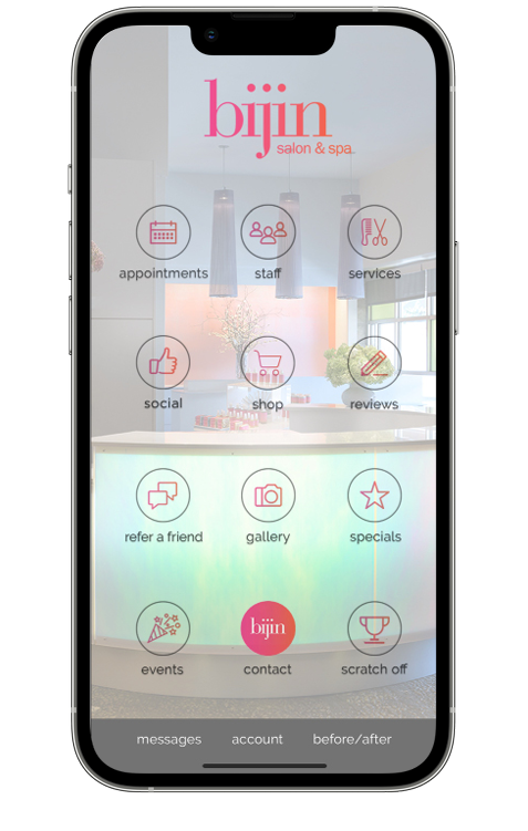 App interface for bijin salon & spa in Prairie Village, KS (Kansas City metro)