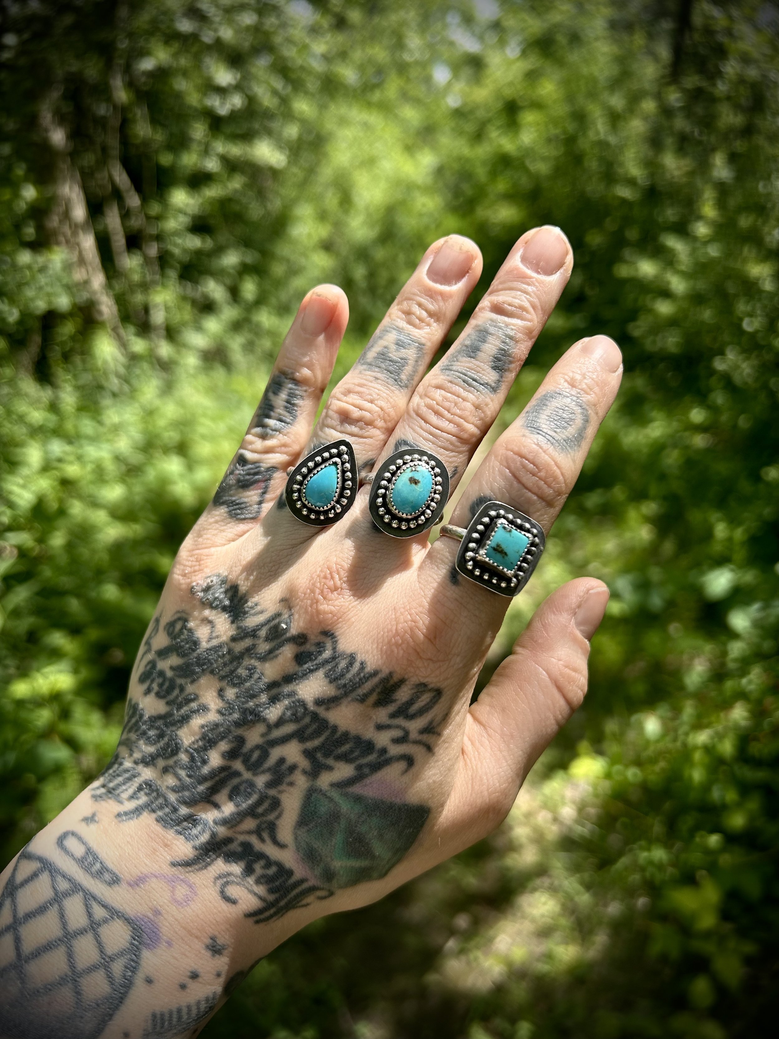 Beaded Oval Kingman Turquoise Sterling Silver Ring
