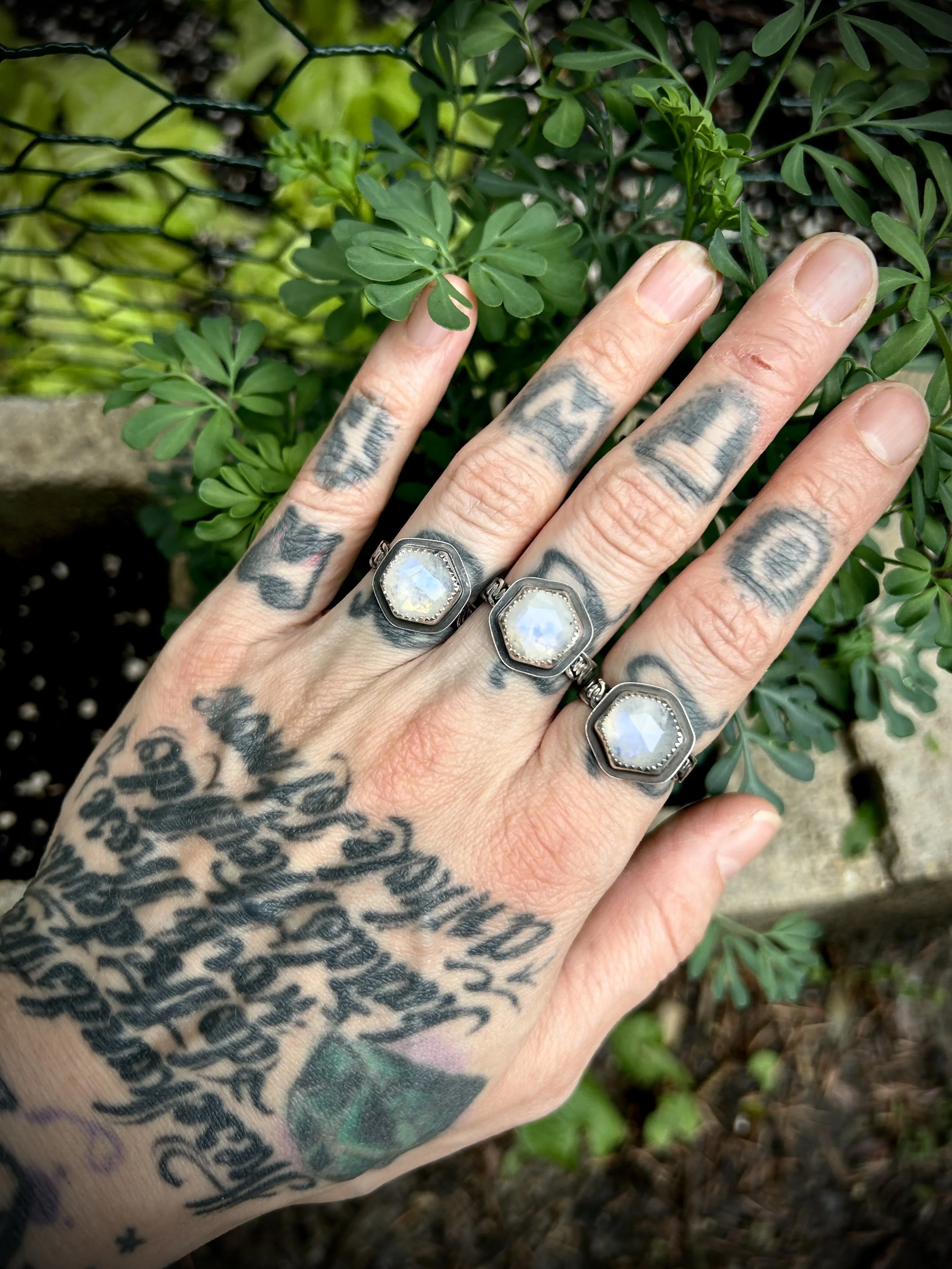 Barbwire Moonstone Rings