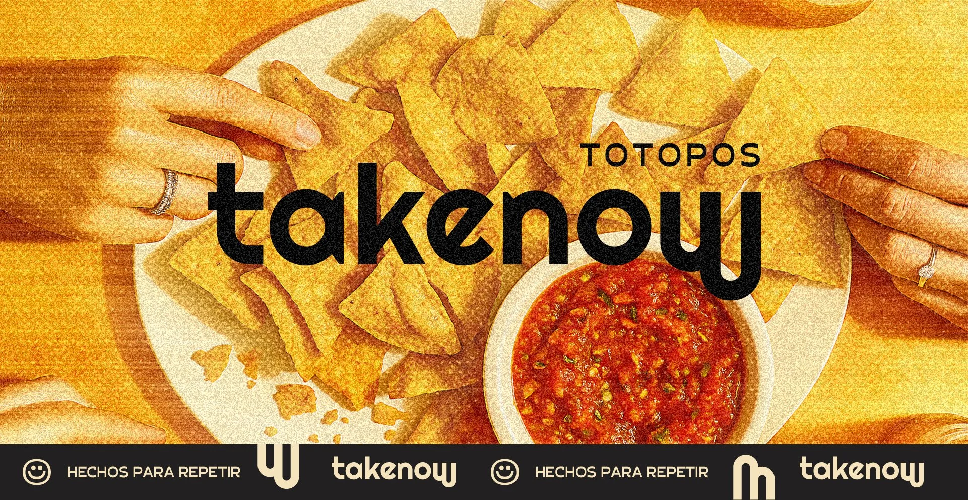 Diseñamos el naming e identidad visual de TAKE NOW, una marca de totopos urbana, fresca y contemporánea. Un sistema de marca construido desde la inmediatez, el sabor y el consumo espontáneo, creado para destacar en la categoría y conectar con nuevas 