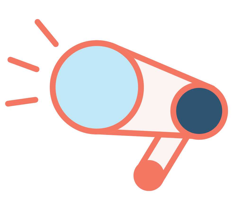 Illustration of a flashlight emitting light with red rays from the front.