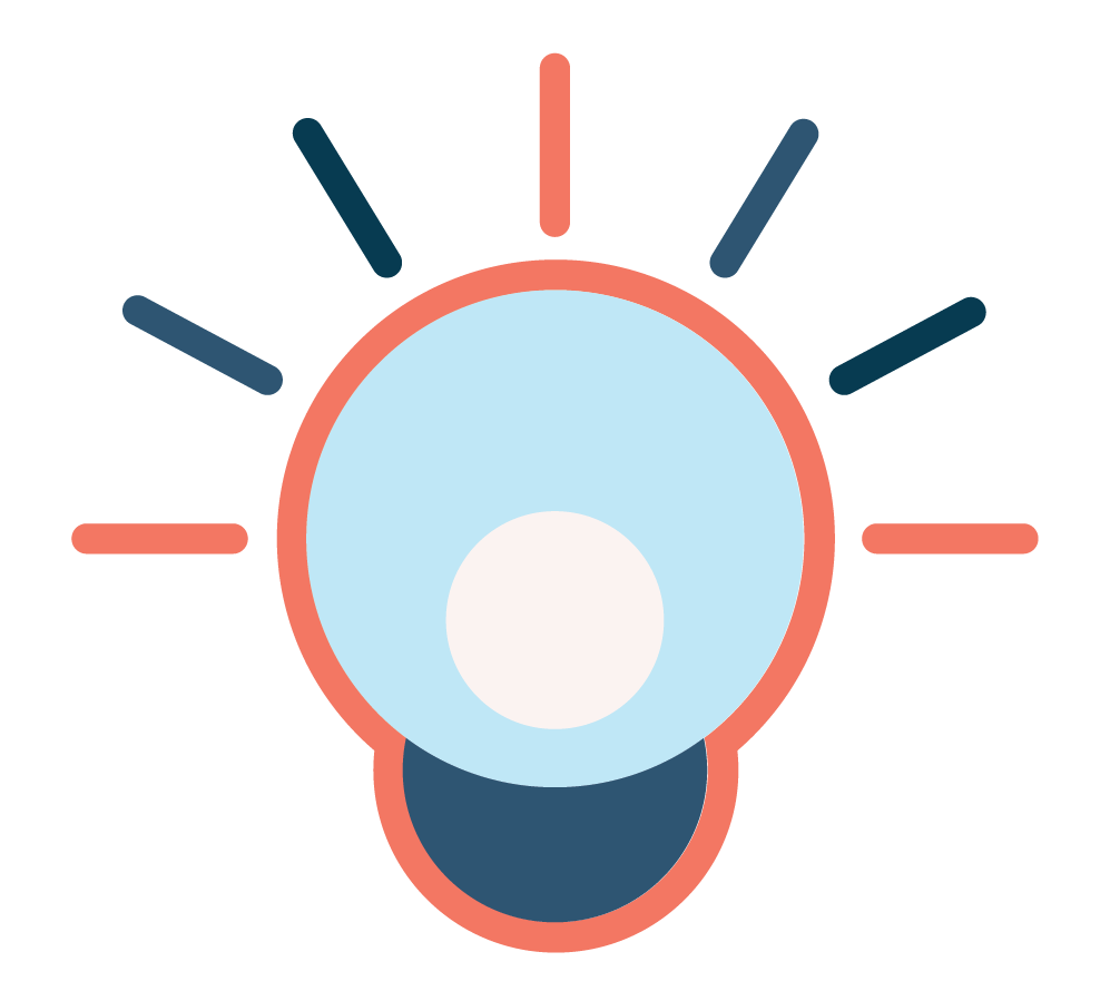 Illustration of a light bulb with rays around it, symbolizing ideas or inspiration.