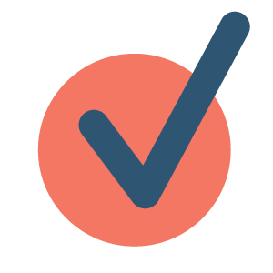 A pink circle with a blue checkmark inside.