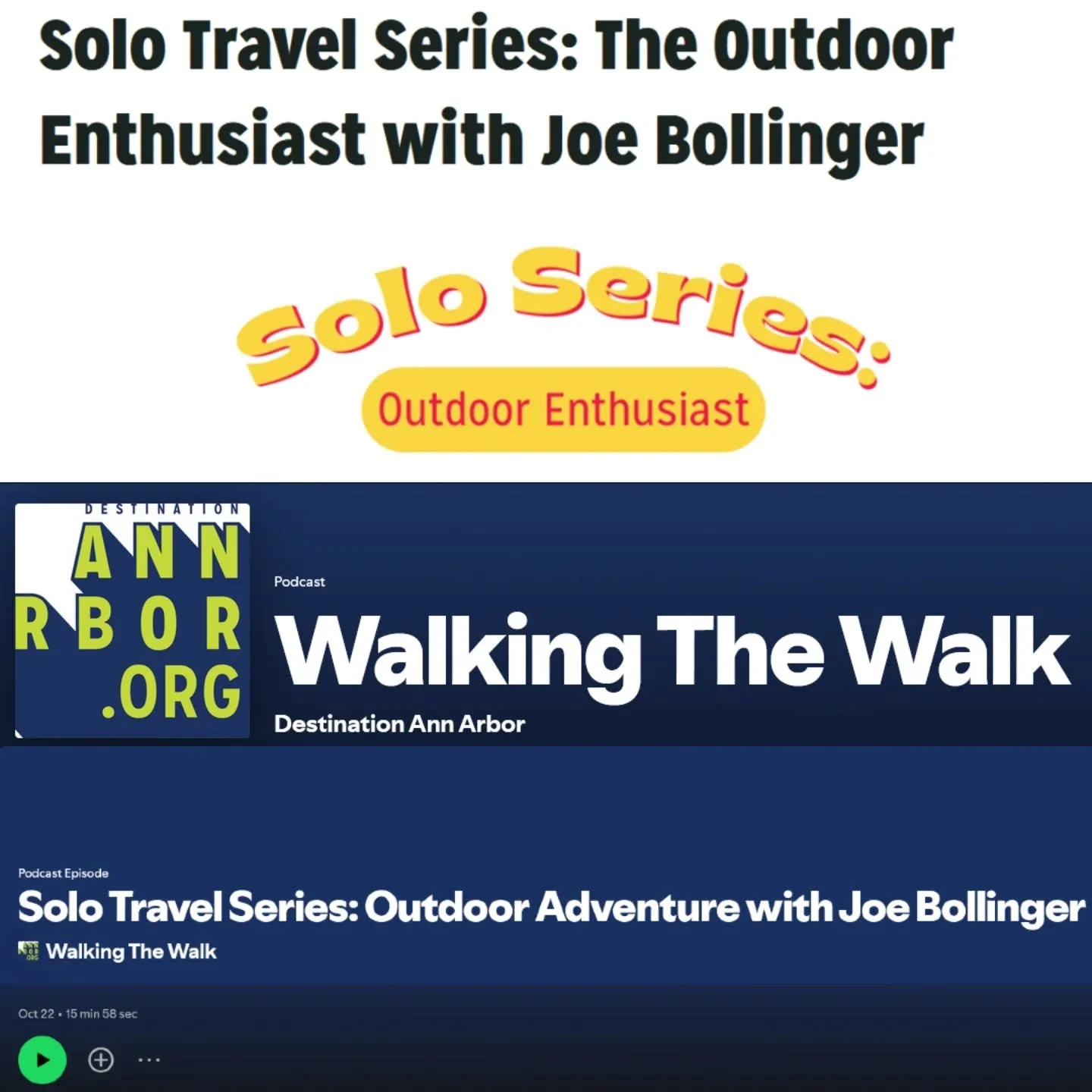 What are you doing for the next 15 minutes? Might be a good time to take a break and listen to a great interview with our fearless leader, Joe Bollinger, as he talks with Antonio Cooper of Destination Ann Arbor. They discuss Outdoor Adventure in and 