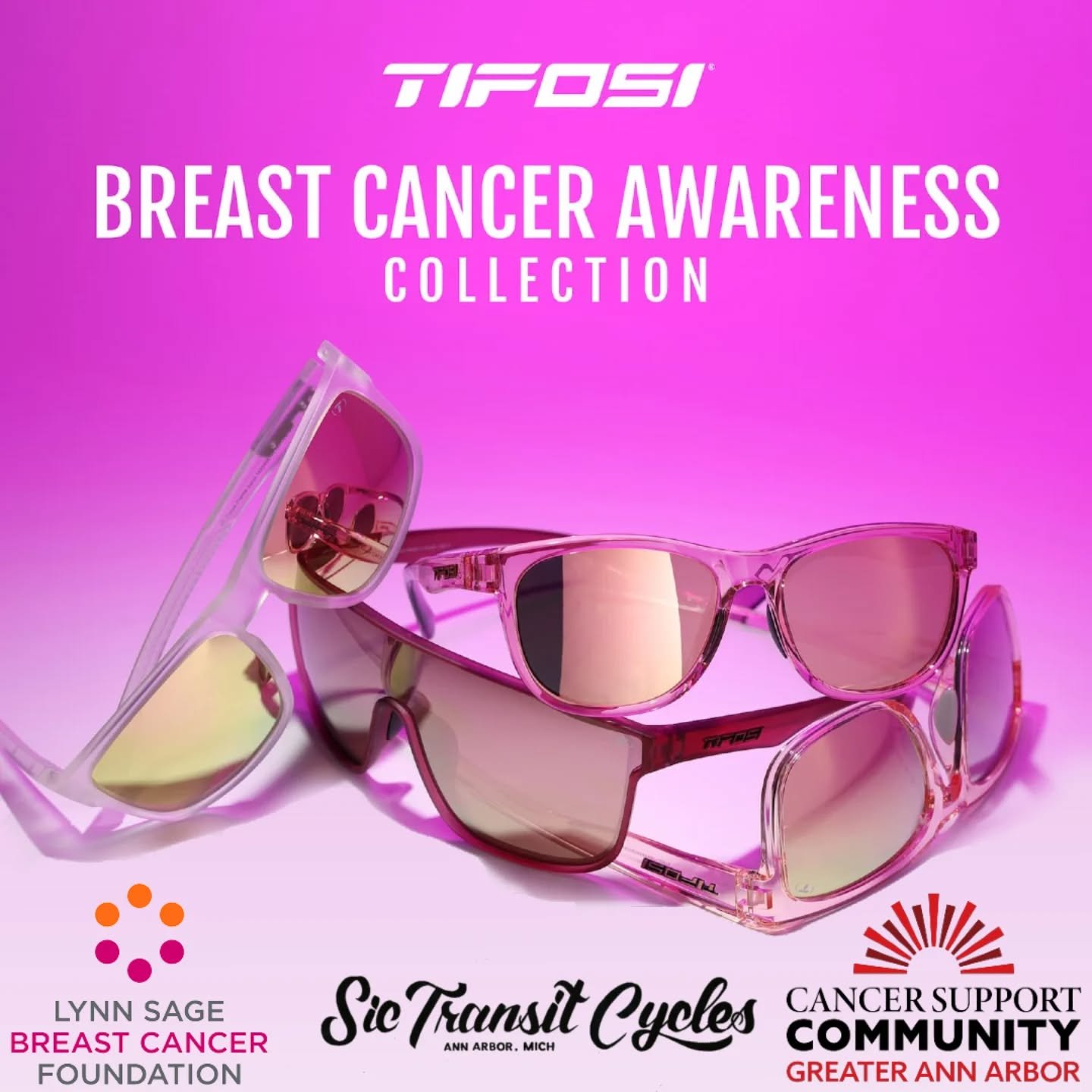 It's October! Aside from all the great cycling to be had it is also Breast Cancer Awareness month.

This year we have joined Tifosi Optics in supporting this cause and raising money and awareness for all the work that needs to be done. 

Tifosi is do
