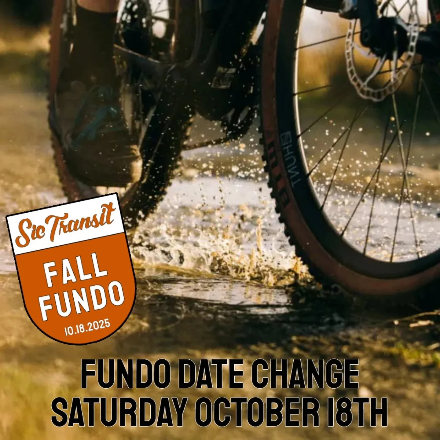 We are sad to admit it, but it looks like there will be too much rain on Sunday for the Fundo to go on. We have made the decision to move the ride up one day to Saturday October 18th at 10am. That's tomorrow!! All other details of the event remain th