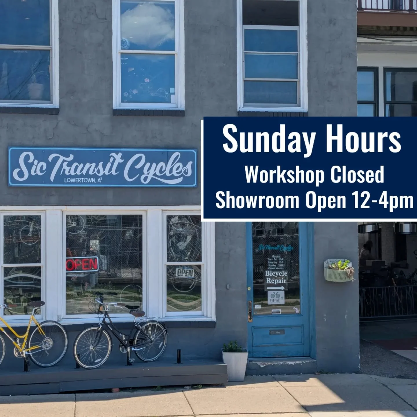Summer is in full swing and it's time to announce that we will be here on Sundays from 12-4pm beginning this weekend, June 7th. 
Our showroom will be open for sales of new bicycles, accessories and to facilitate rentals.
Our workshop will be CLOSED f