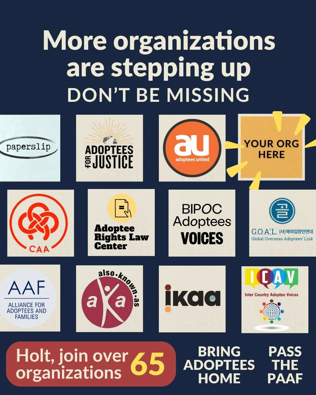 Holt International, it’s time to fight to pass the Protect Adoptees and American Families (PAAF) Act!!