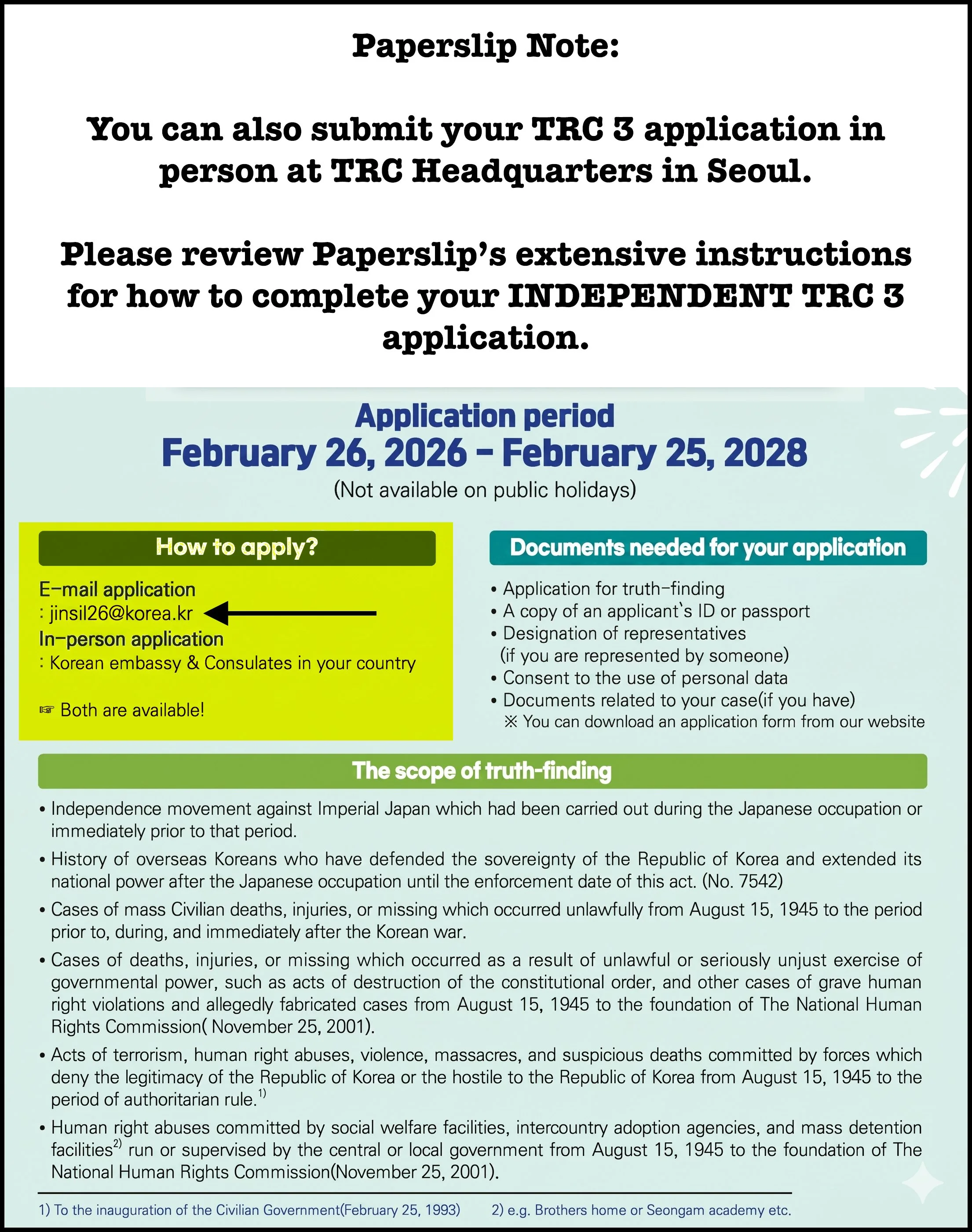 You can now submit your case to TRC 3 INDEPENDENTLY through email. Follow Paperslip’s submission guide.