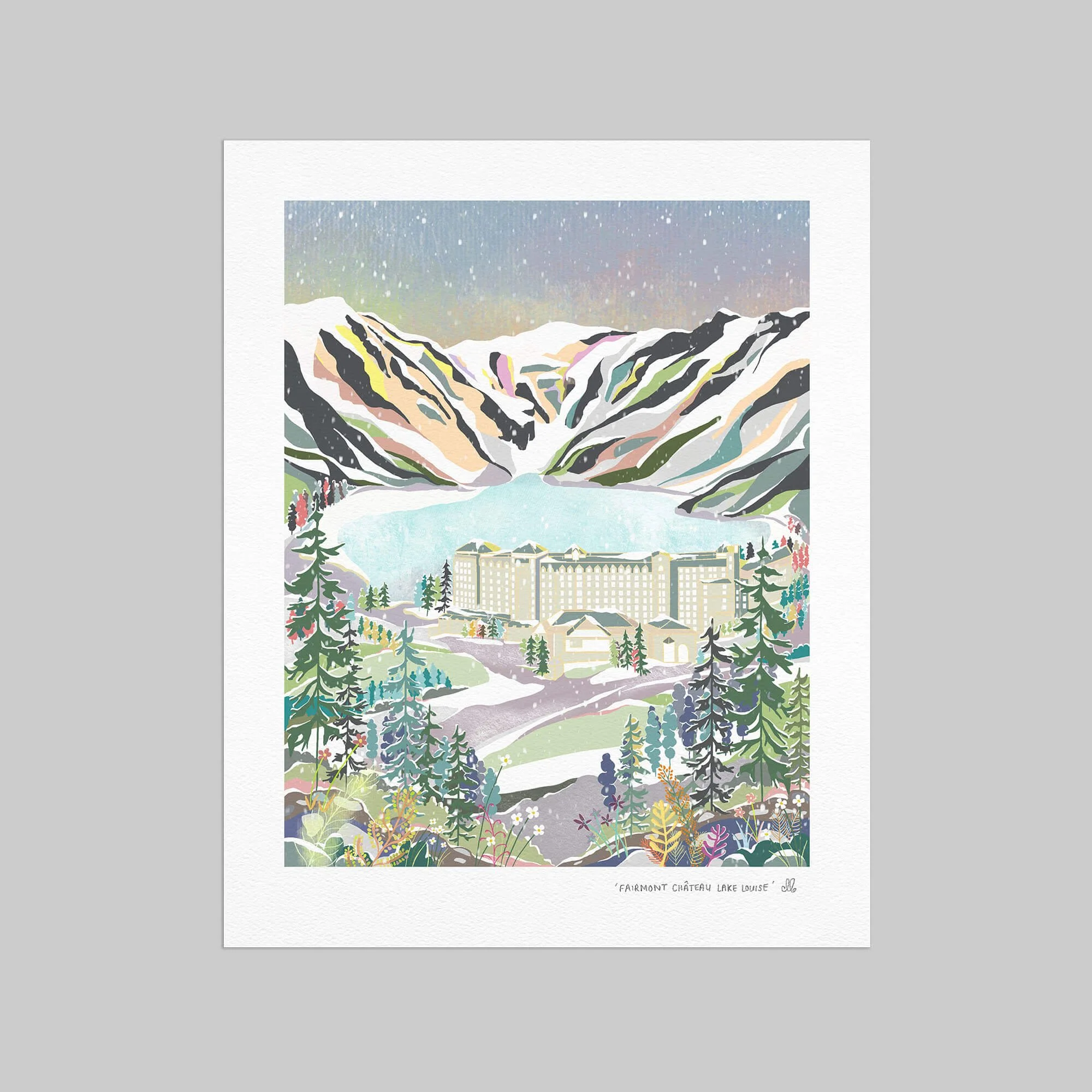 Lake Louise in Winter art print on a grey background